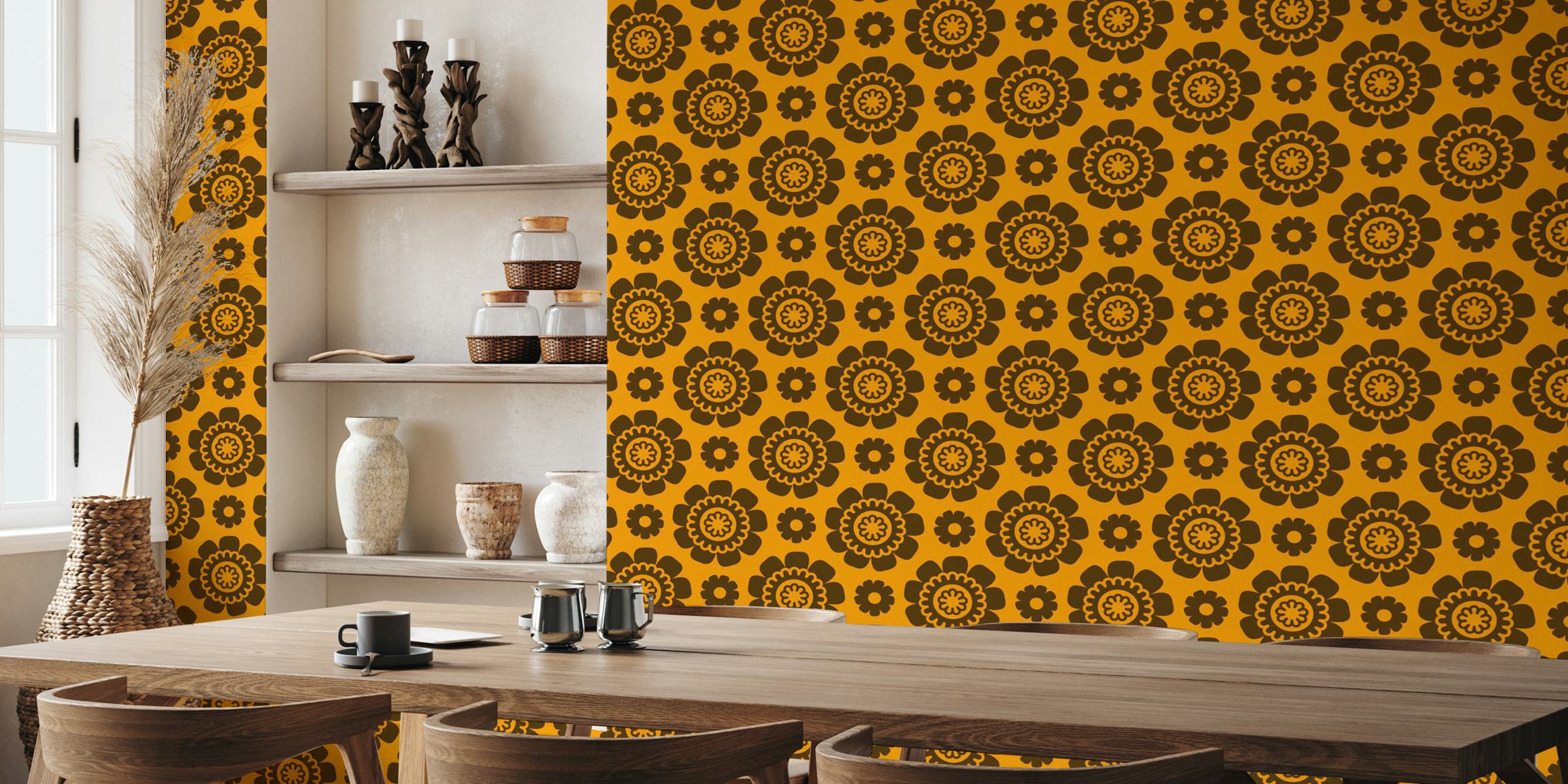 Diseño de papel pintado con flores de margarita amarillas