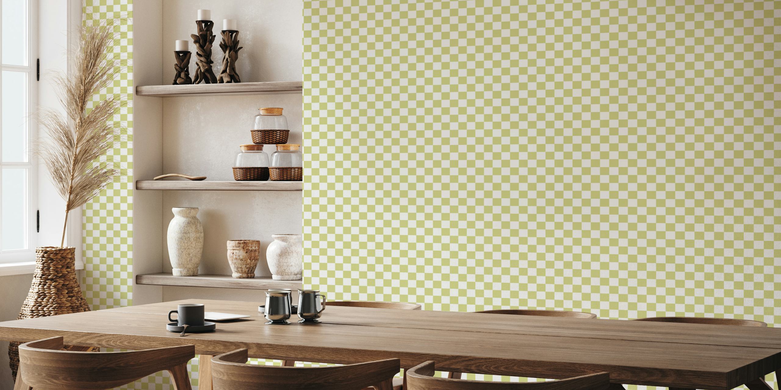Soft Green Yellow Check wallpaper in a room