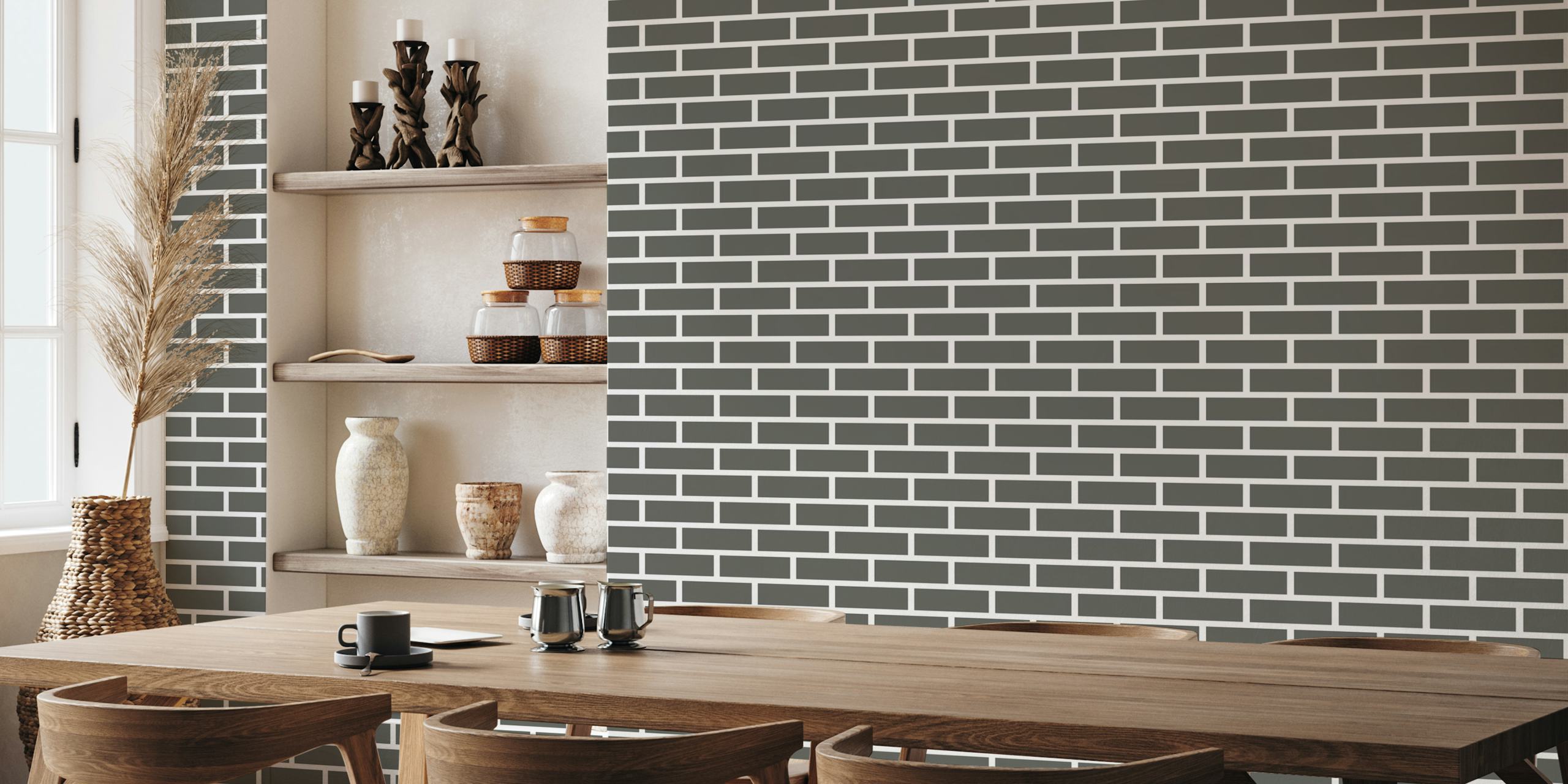 Dark grey brick pattern wallpaper showing textured bricks
