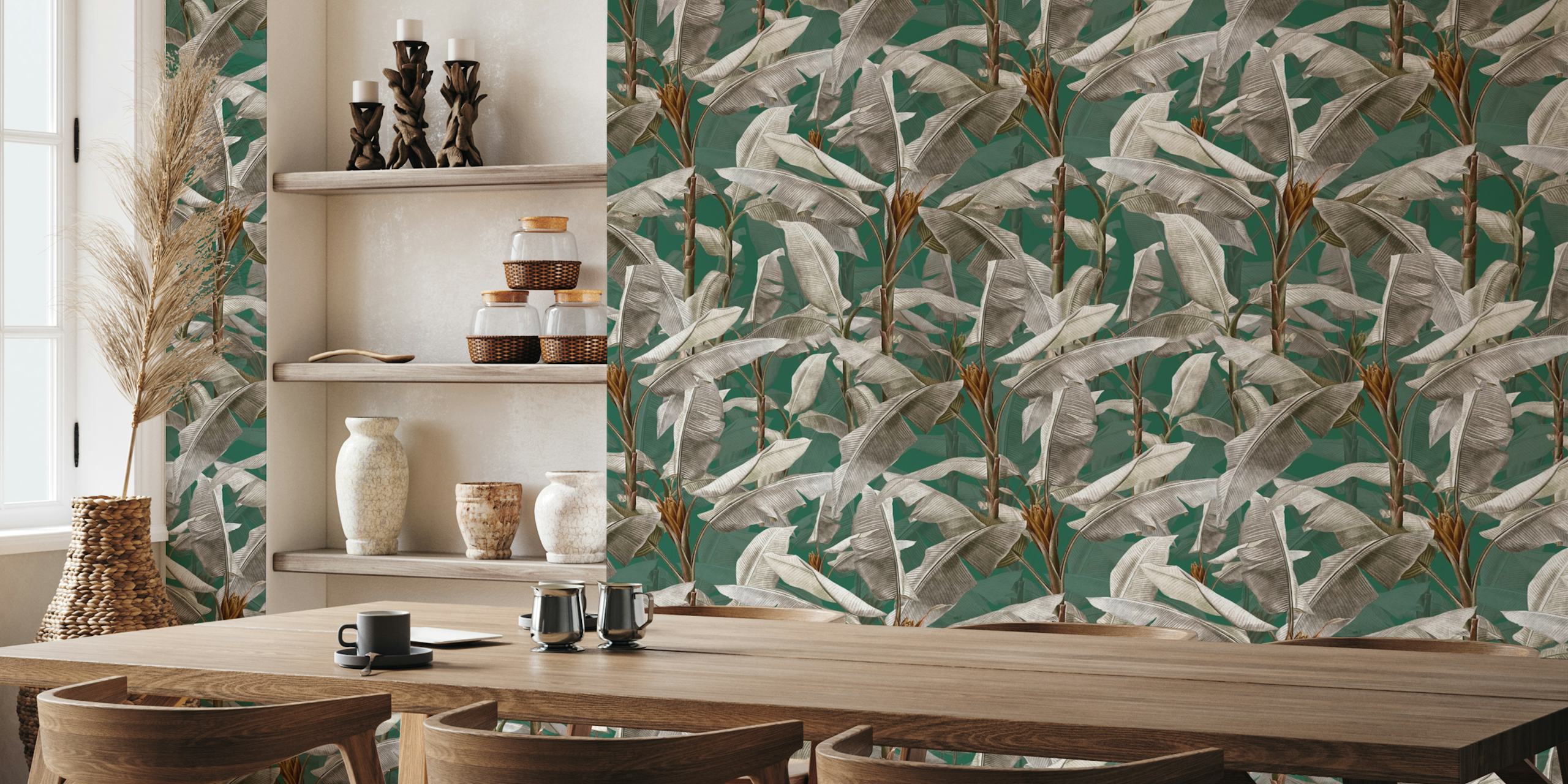 Vintage tropical banana forest wallpaper design
