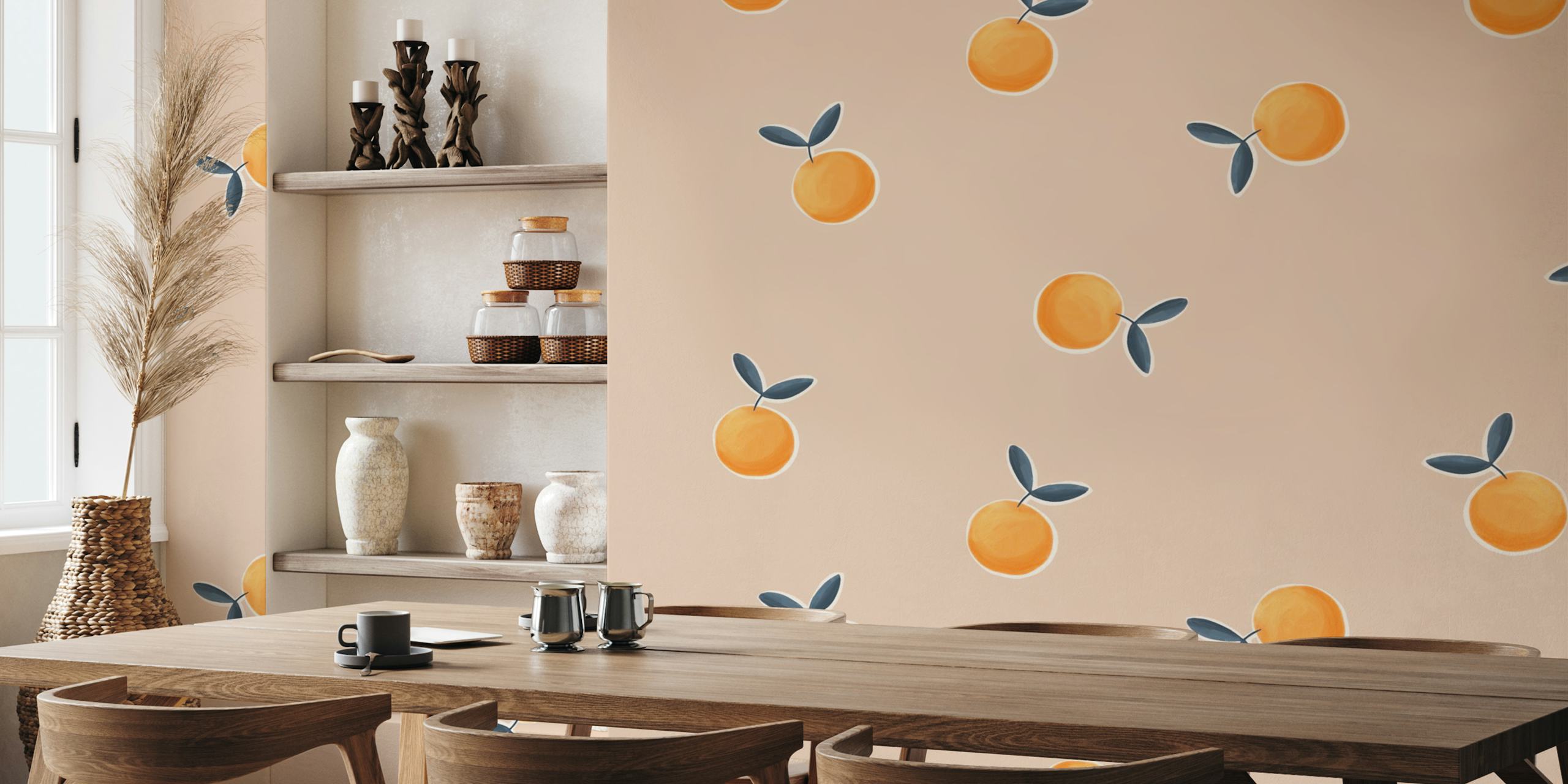 Orange fruit pattern on beige background wallpaper