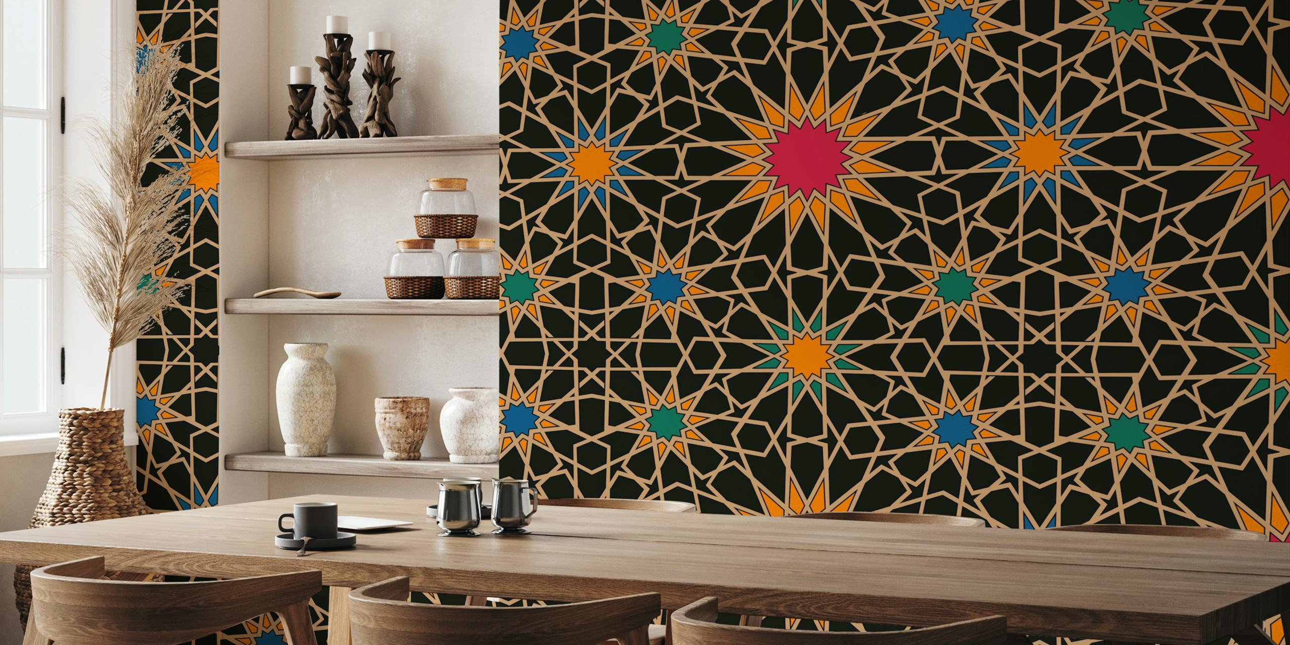 Arabesque art style 6 black wallpaper in room