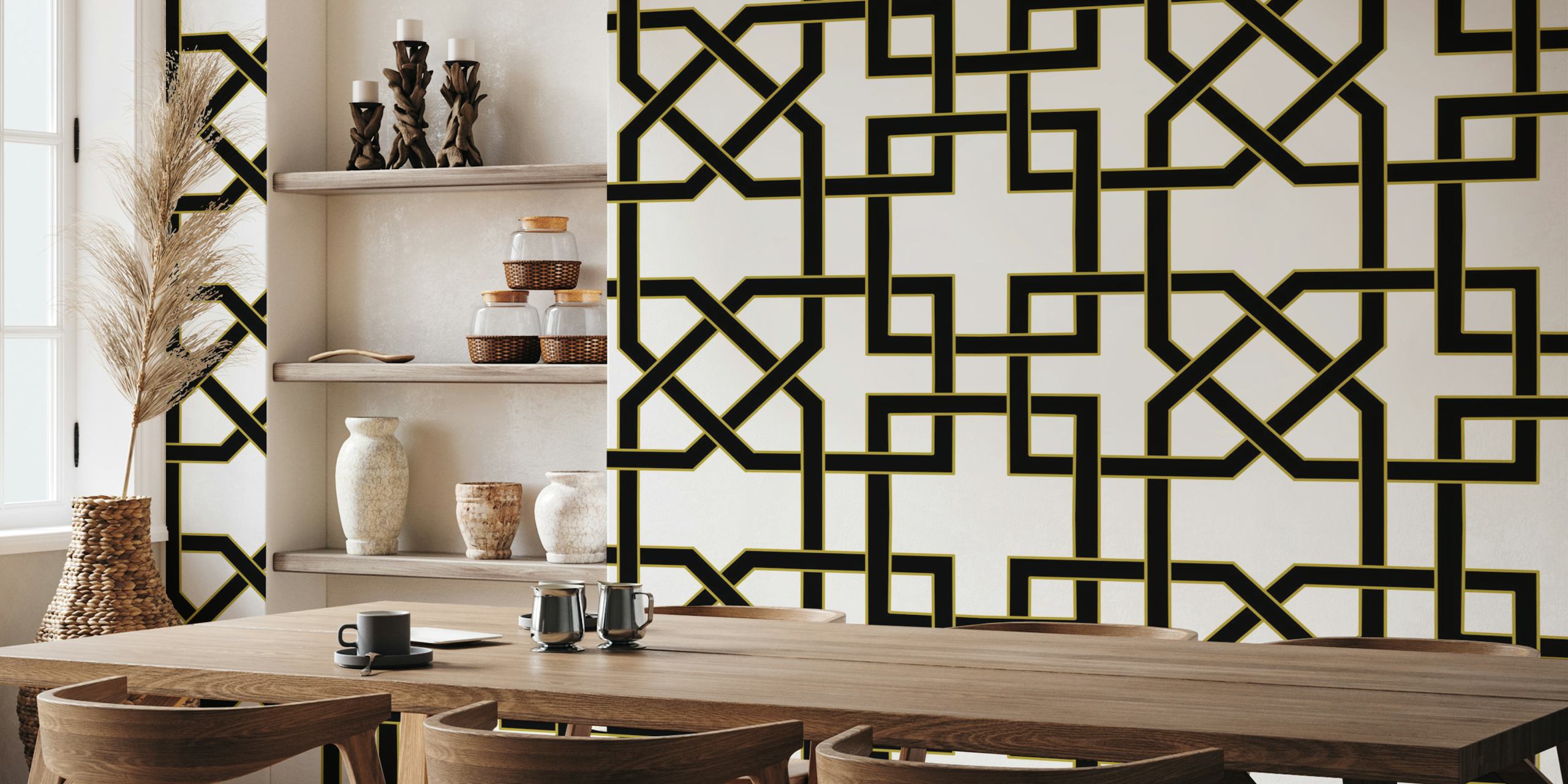 Arabesque art style wallpaper in room setting