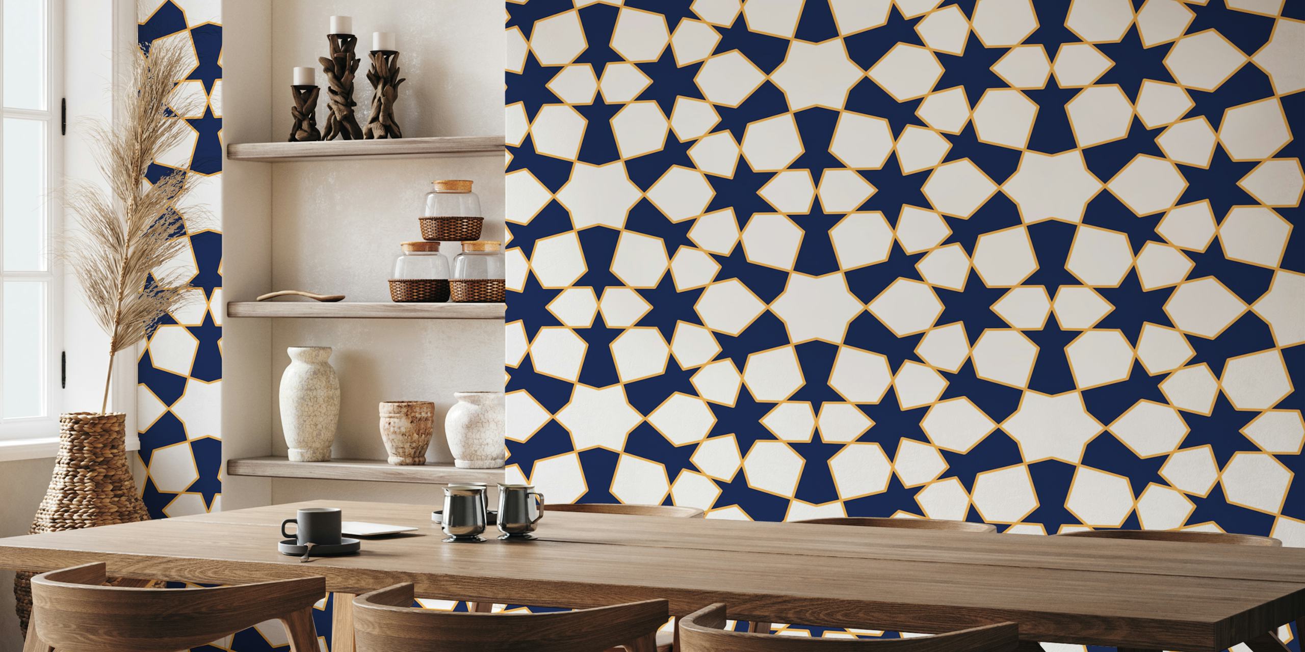 Papel de parede Navy Arabesque art style em um quarto
