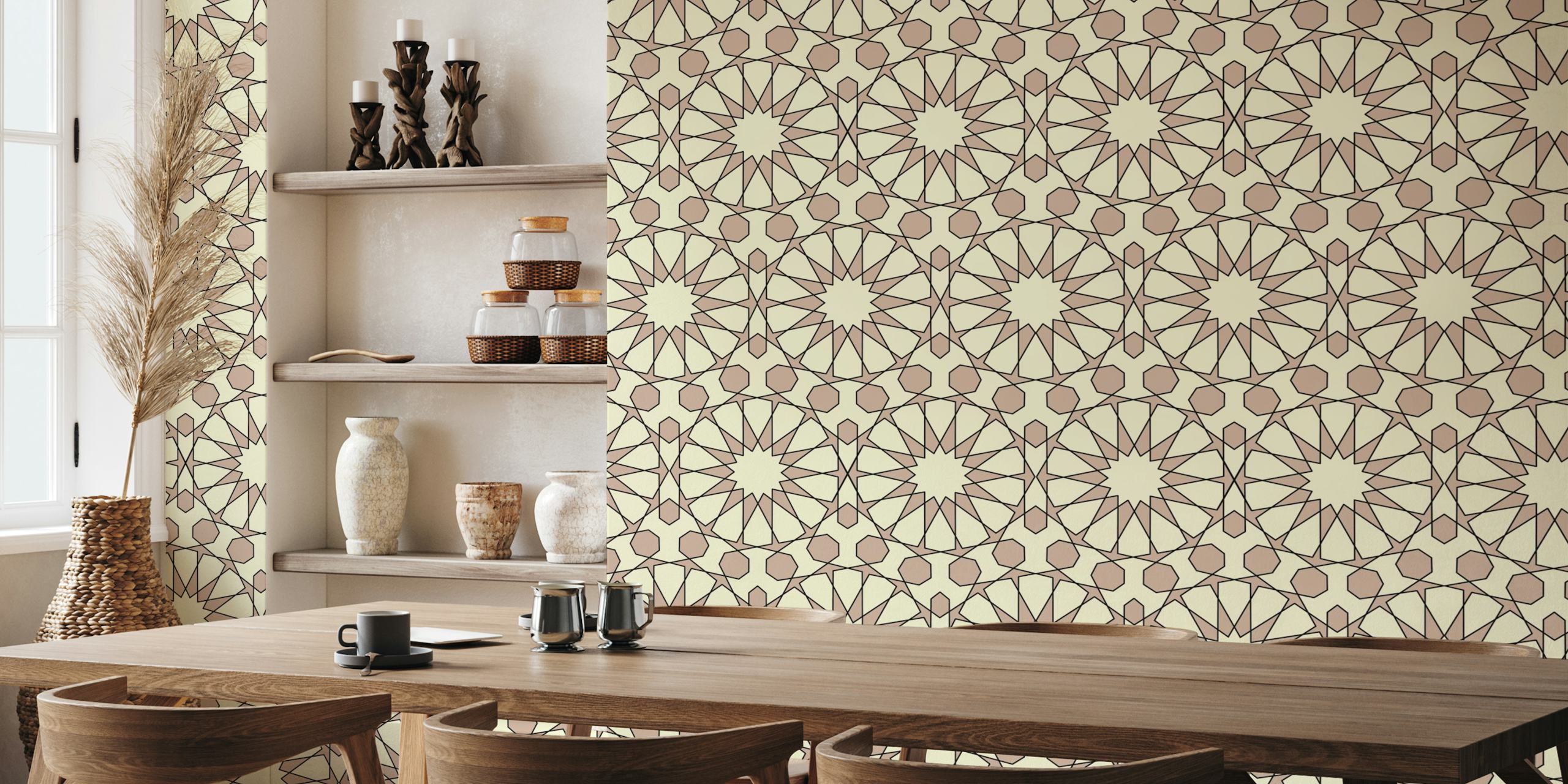 Beige Arabesque wallpaper i ett rum