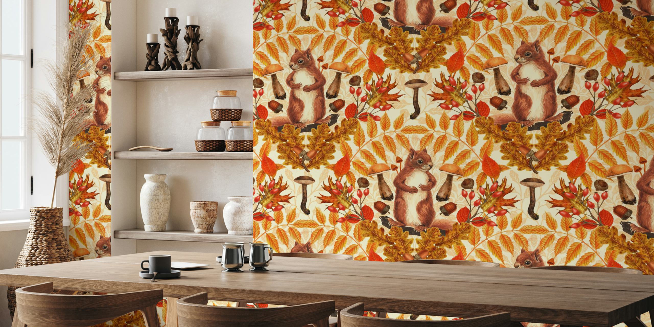 Autumn squirrel wallpaper in a room