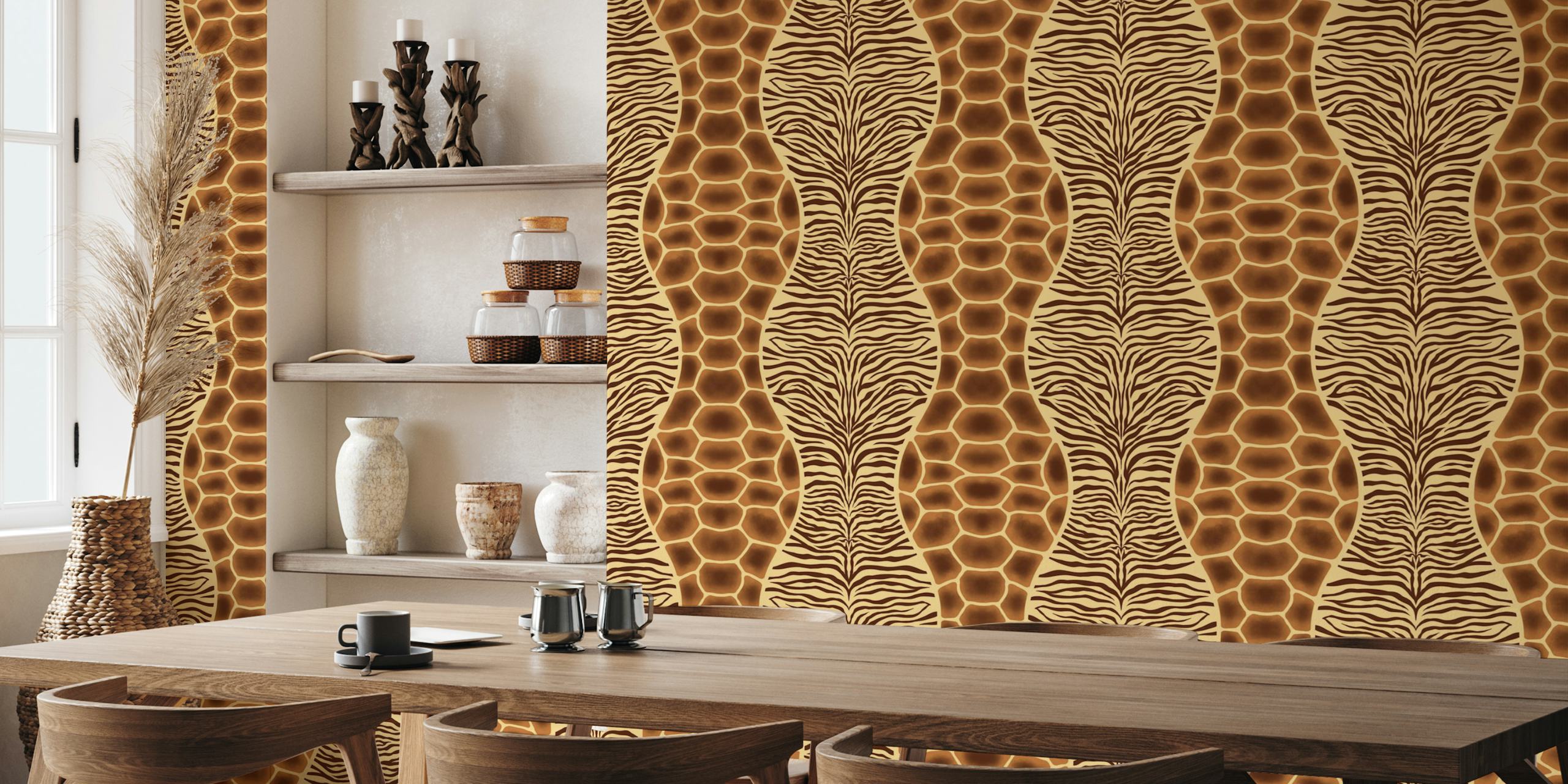 Natural Zebra and Giraffe Animal Print Wall Mural