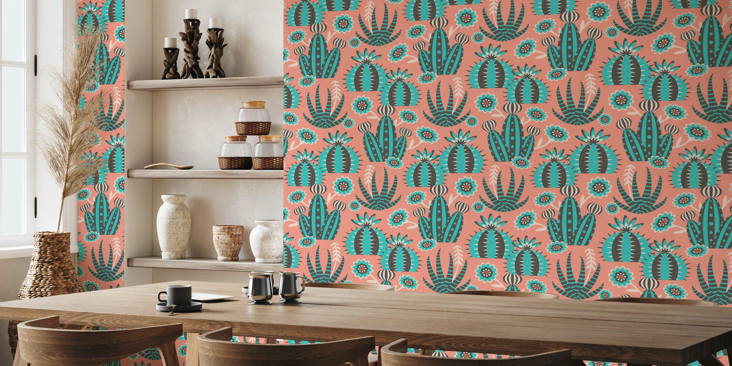 Desert Garden Retro Cactus wallpaper in a room