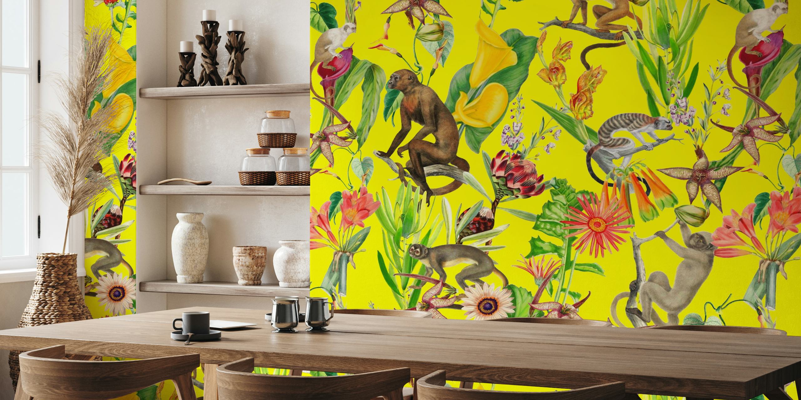 Hakuna papel de parede com animais e flores coloridas