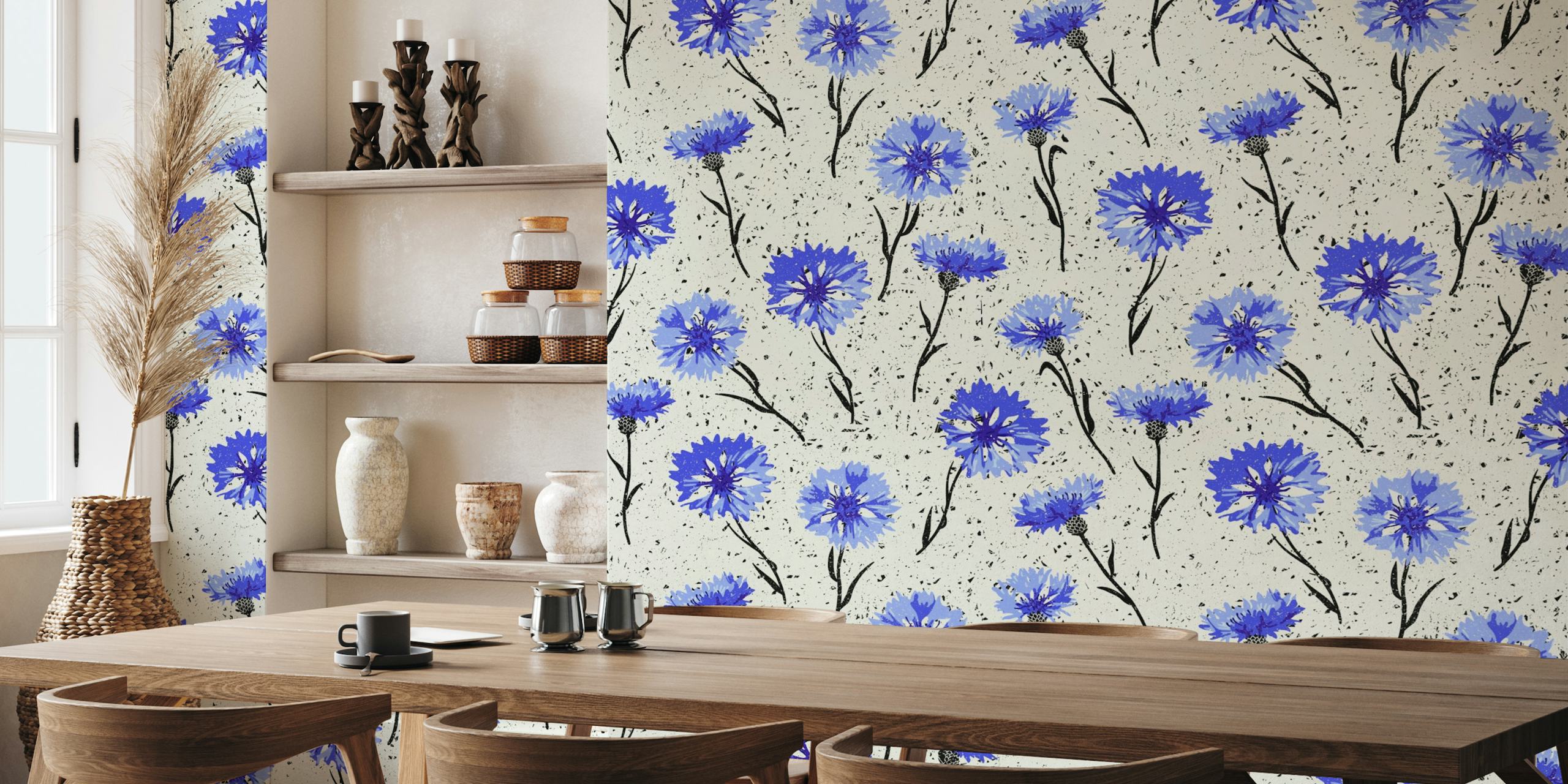 Extra big blue cornflowers wallpaper
