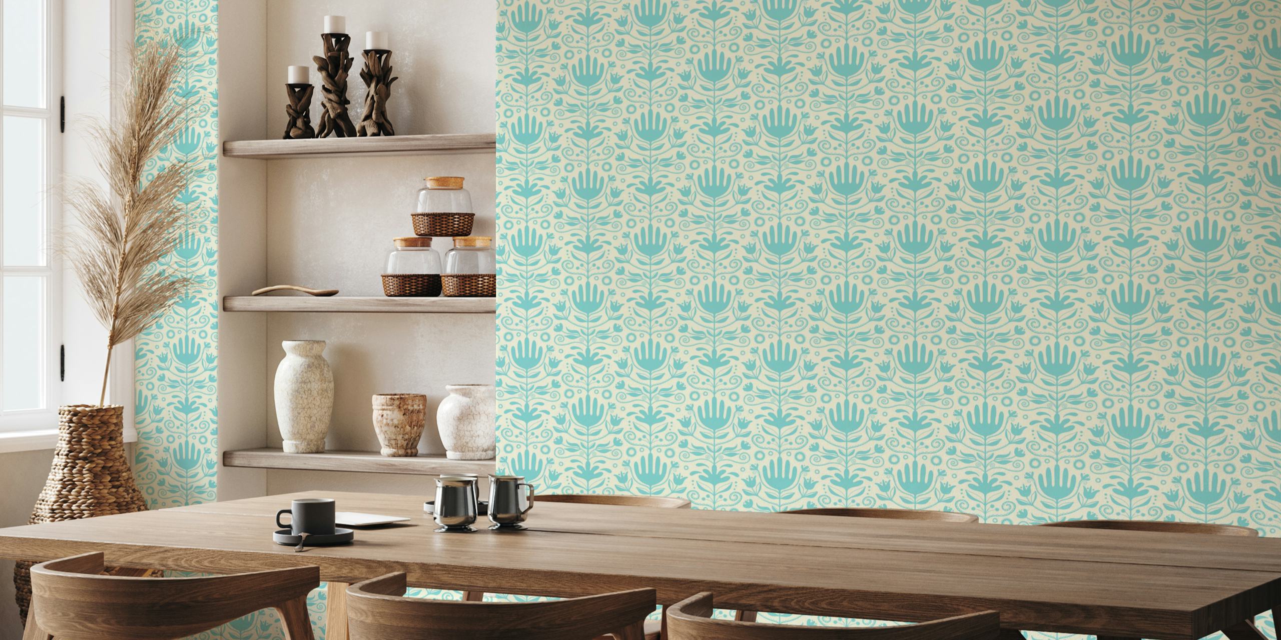 Nordic florals blue ταπετσαρία σε ένα δωμάτιο