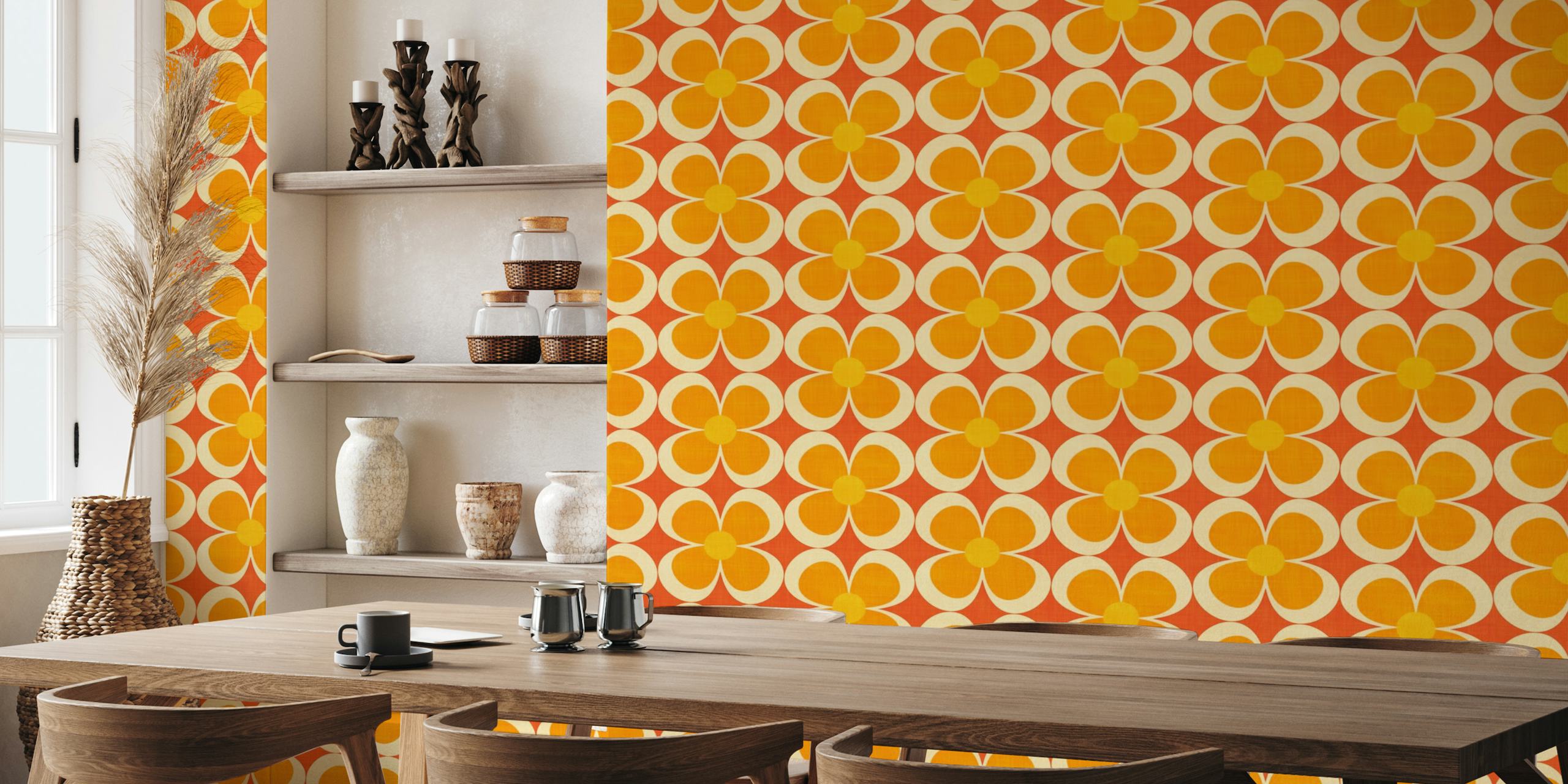 Groovy Geometric Floral Orange Red Small wallpaper