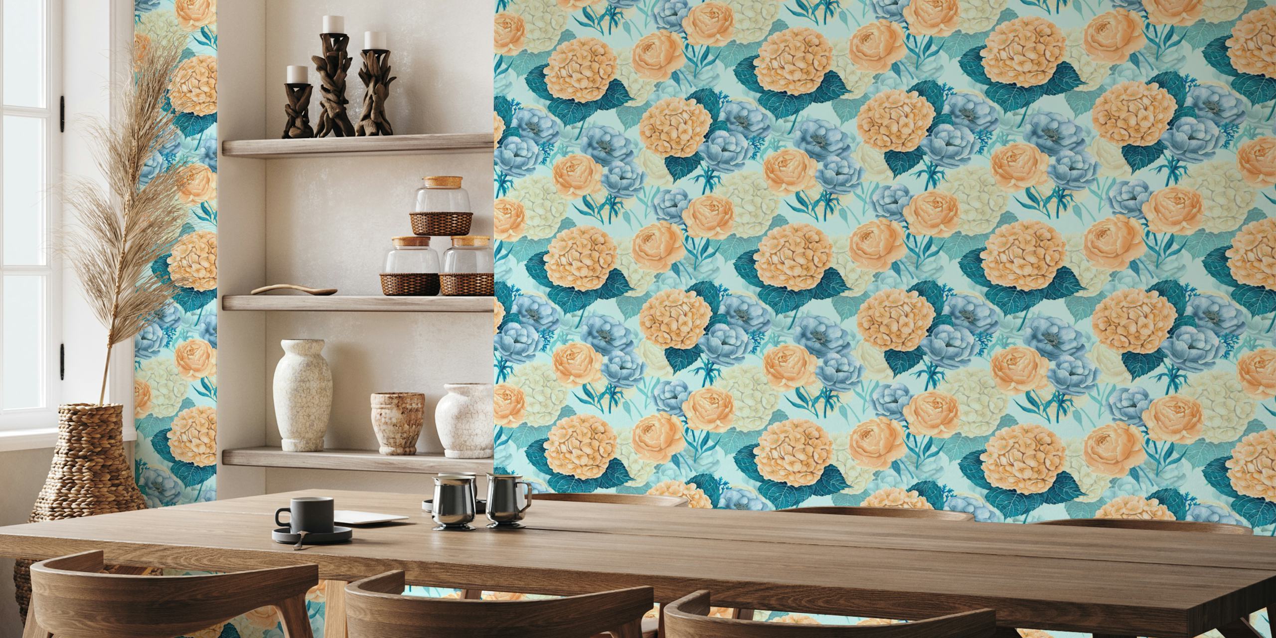 Papel de parede floral em um ambiente iluminado