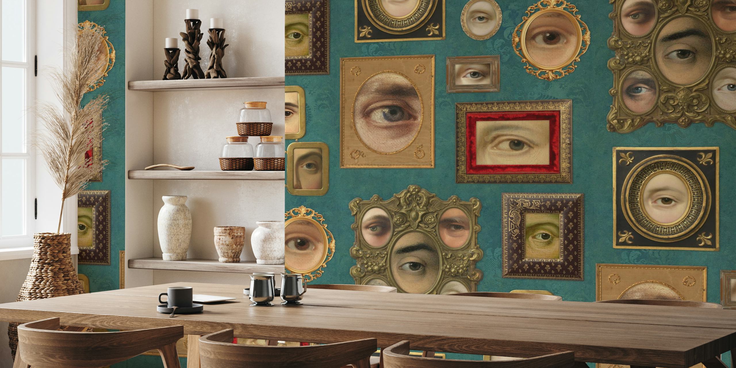 Wallpaper featuring Victorian portraits with eyes