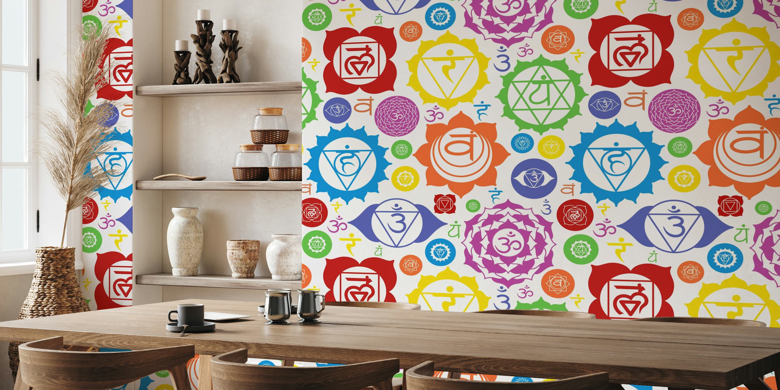 Seven Chakras wallpaper displayed in a room