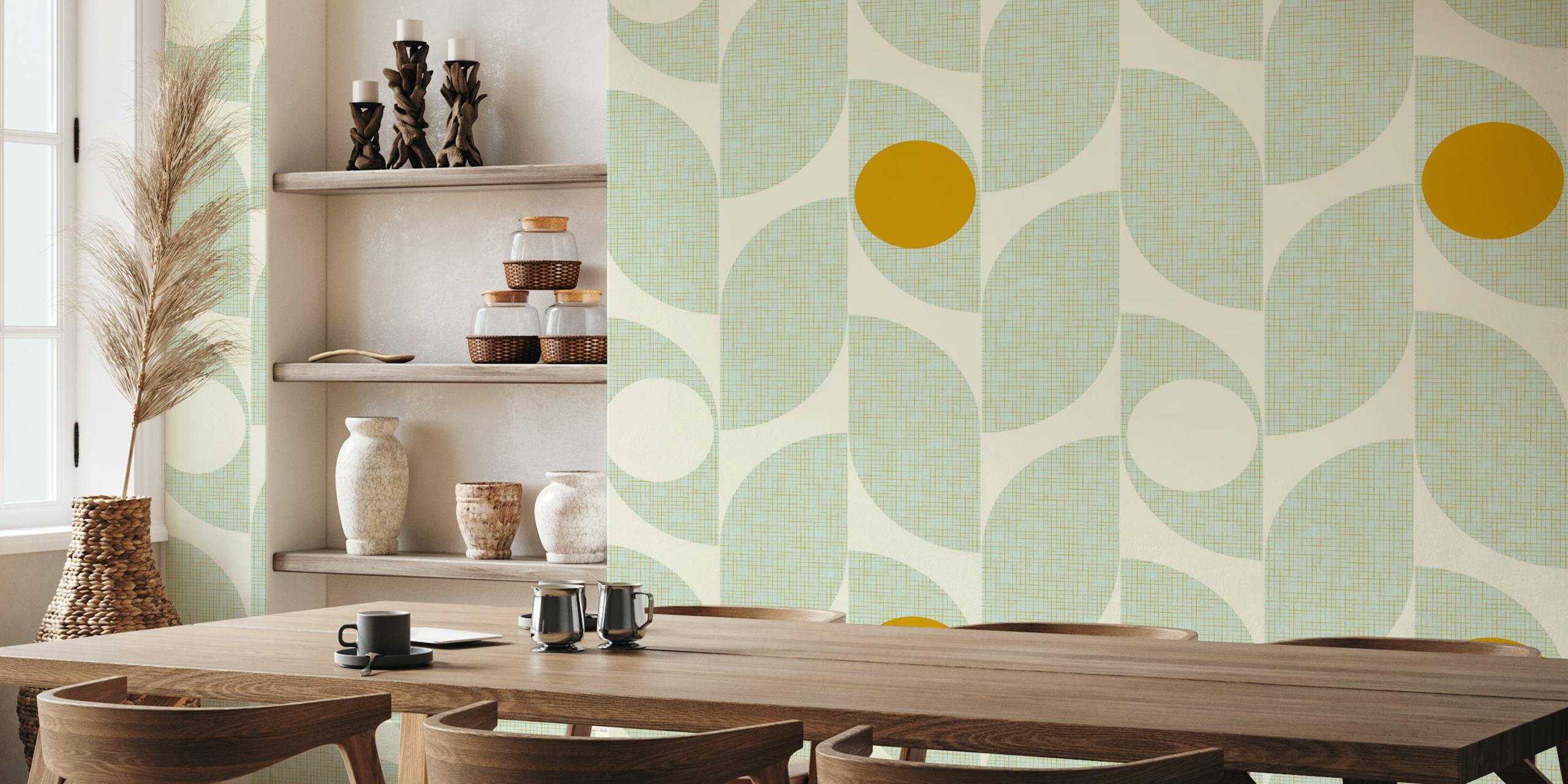 Mint green geometric leaf pattern wallpaper