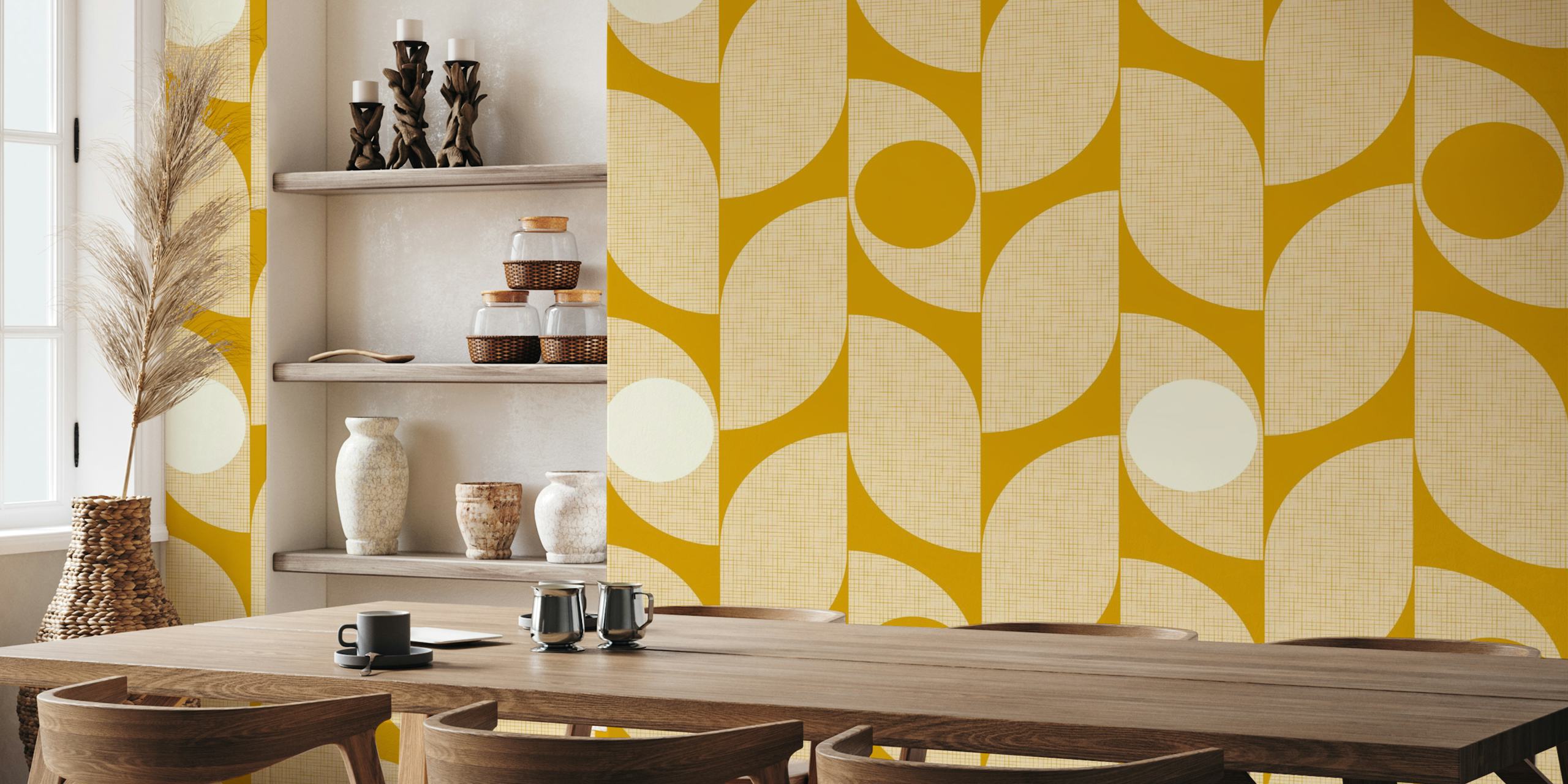 Mid century modern leaf behang in de kamer