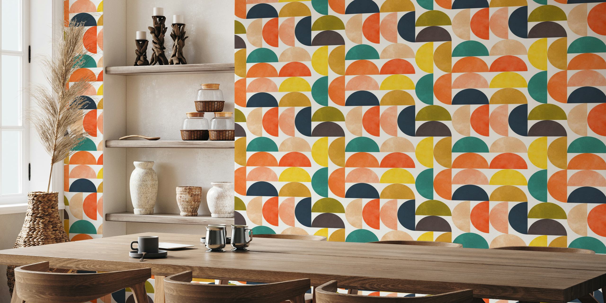 Papel tapiz de círculos coloridos en la sala