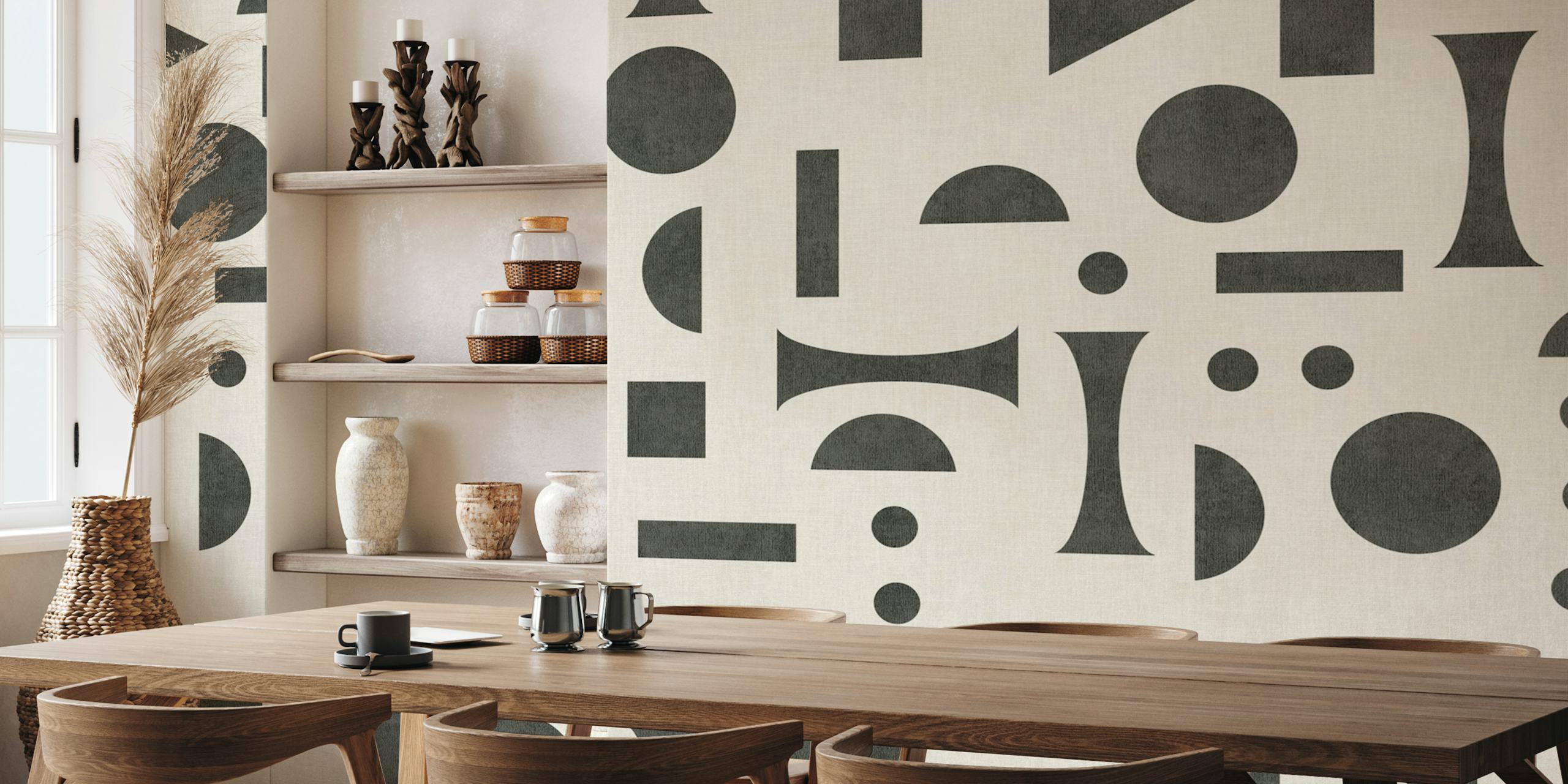 Mid-century geometric black minimal shapes behang