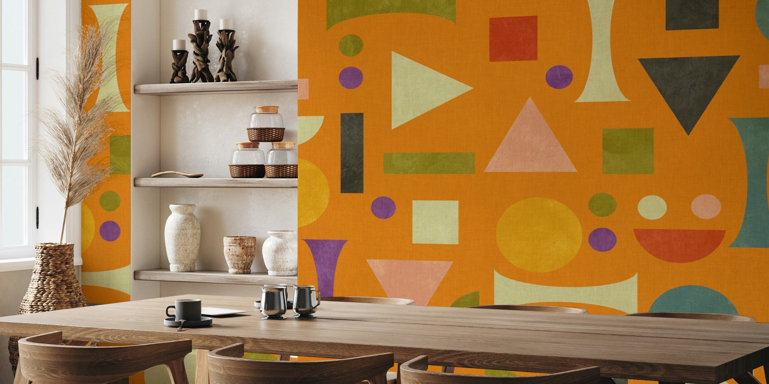 Tapeta Mid-century Bauhaus playful w pokoju
