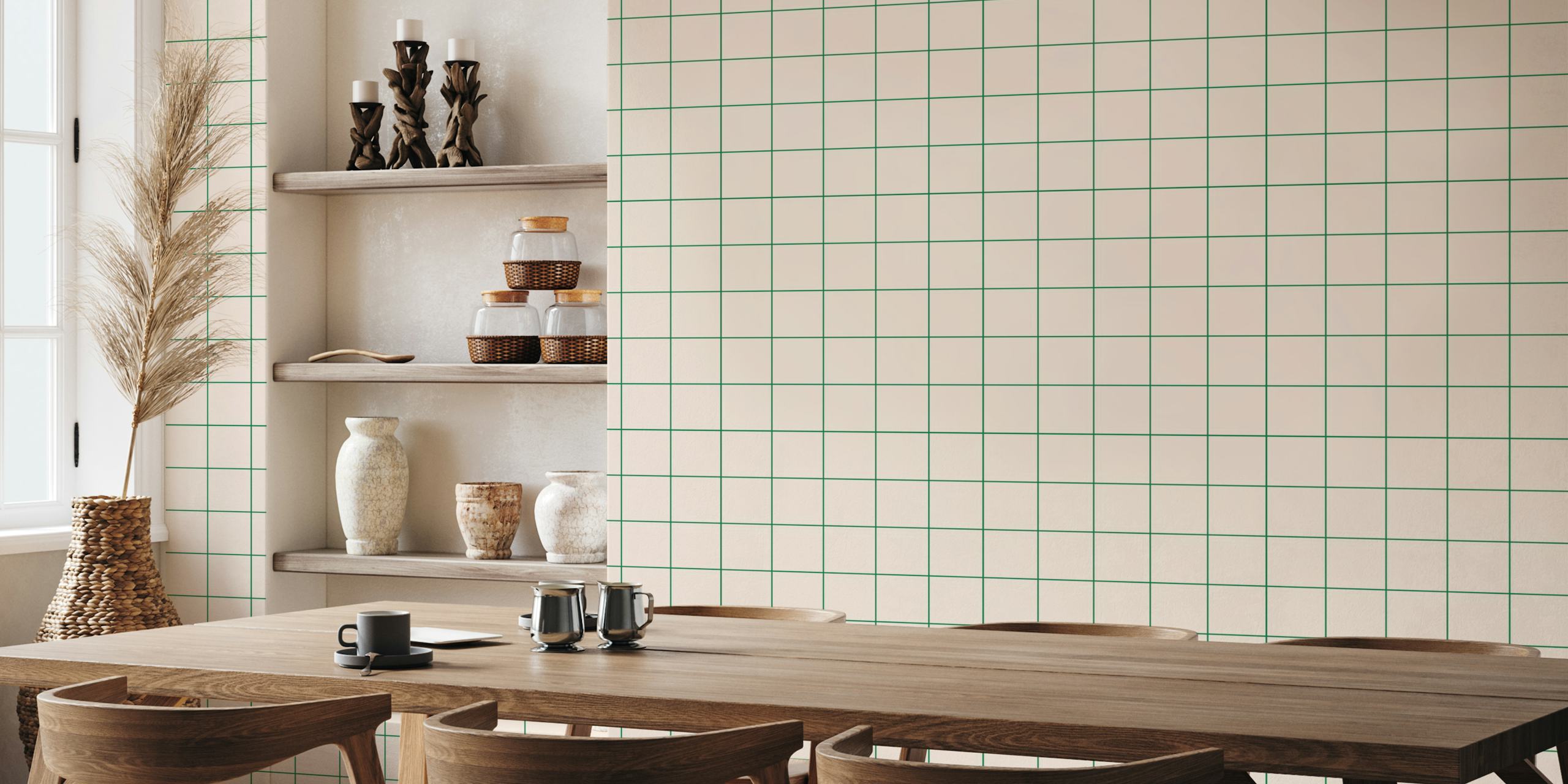 Papier peint mural Fond pastel clair avec de subtiles lignes de grille vertes