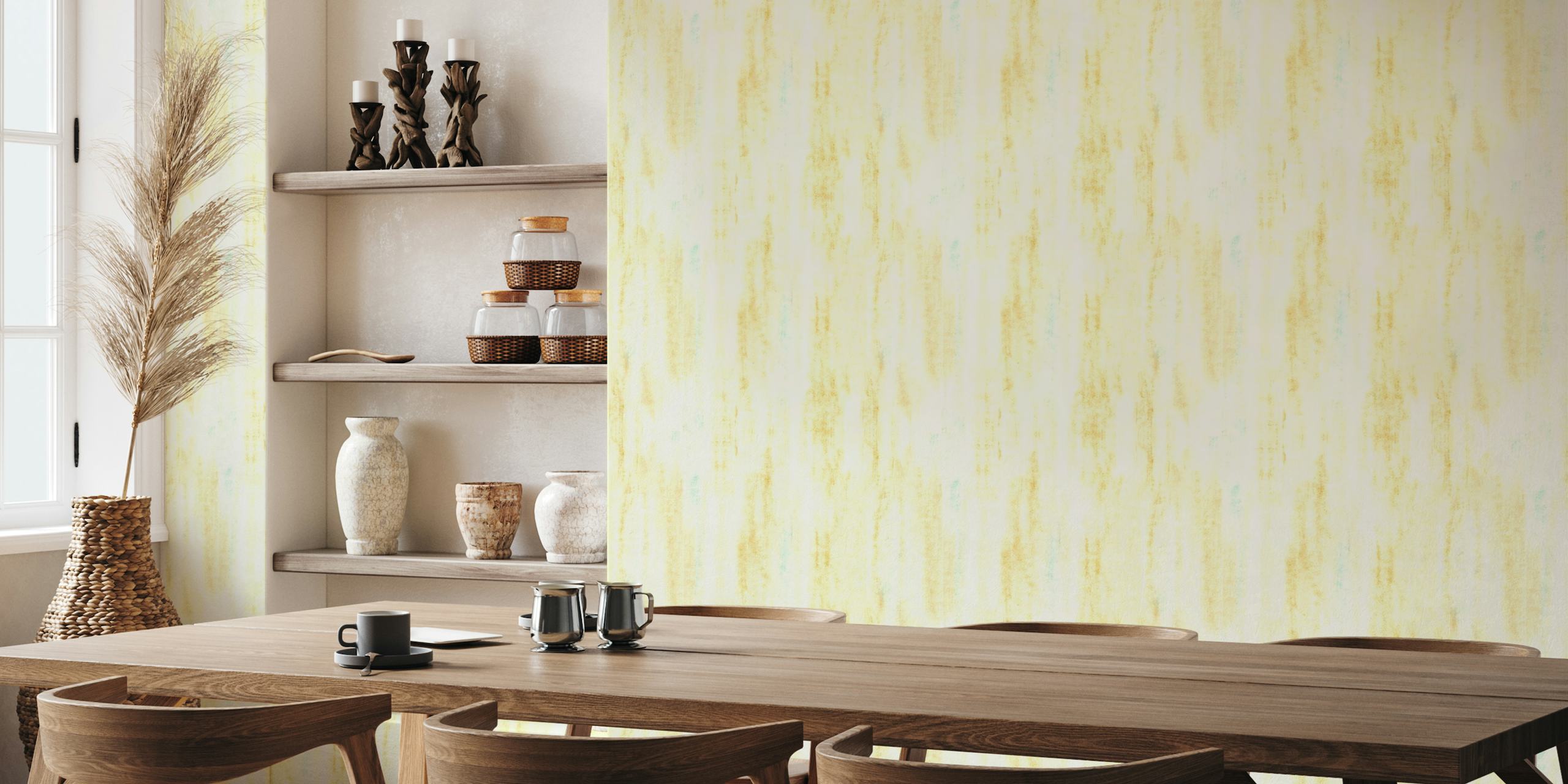 Abstract painting texture mustard and white wallpaper