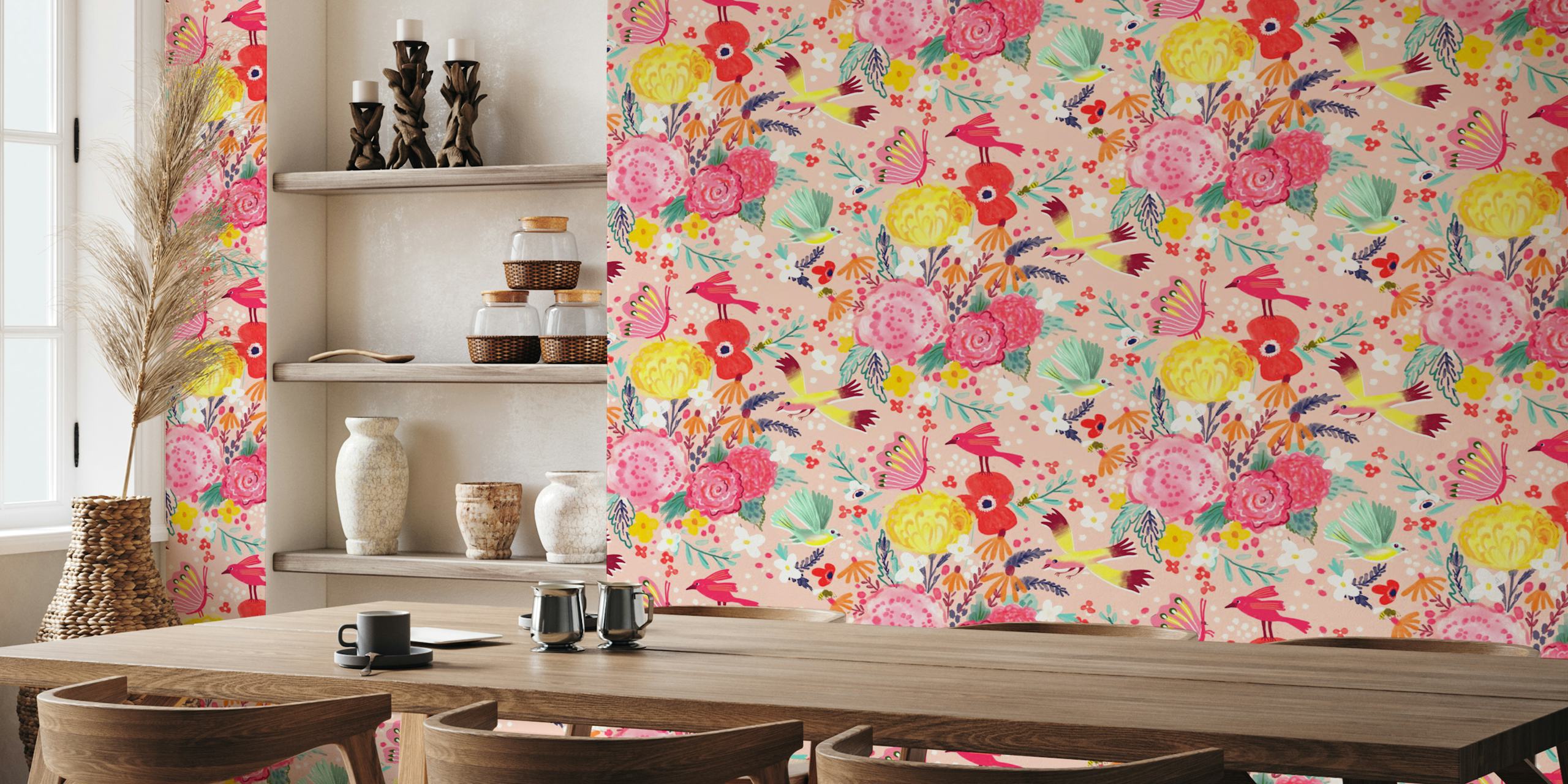 Ταπετσαρία Soft watercolor spring flowers σε ένα δωμάτιο