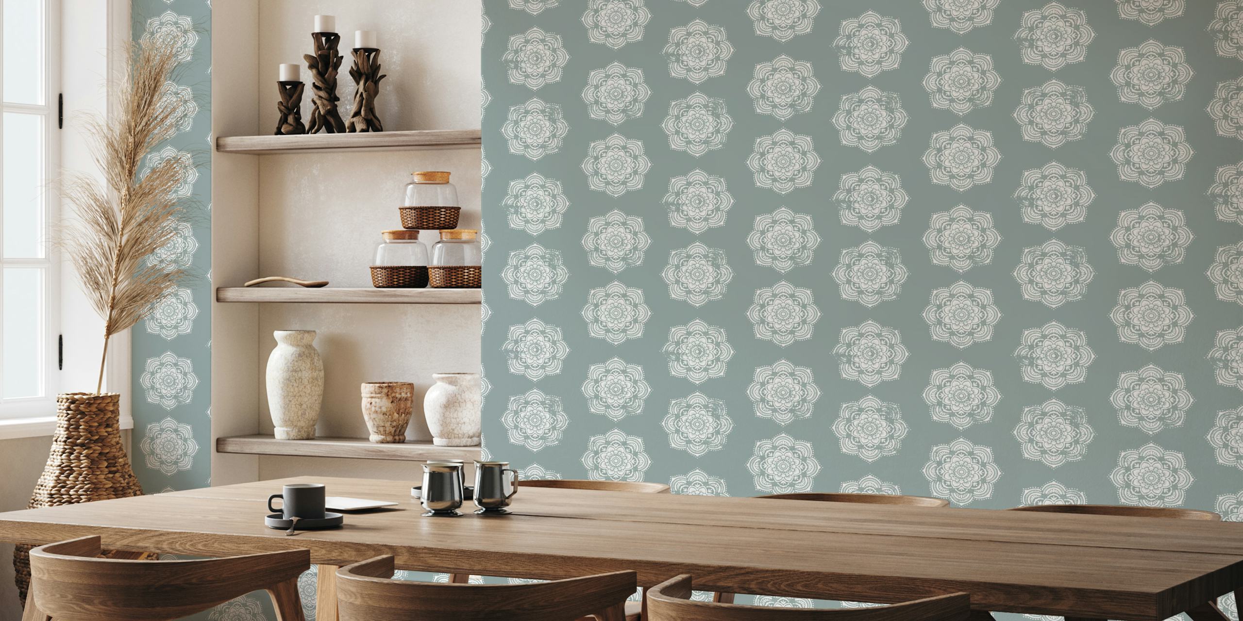 Elegante carta da parati con motivi floreali nei toni del grigio della collezione Bohème Blütenzauber su happywall.com