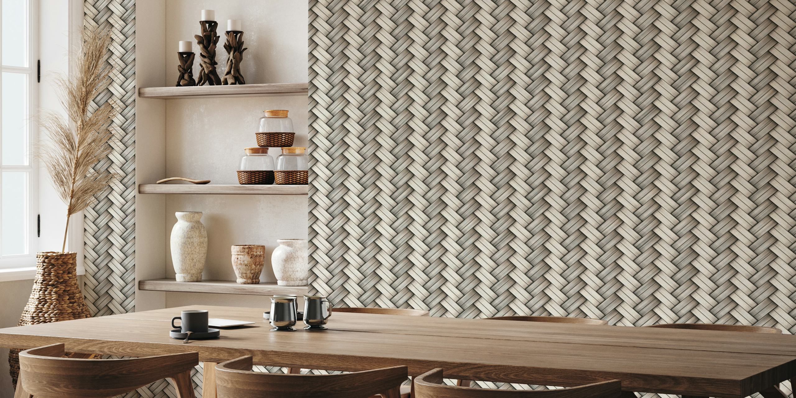 Papel de parede Silver Carbon Fiber Texture em um quarto