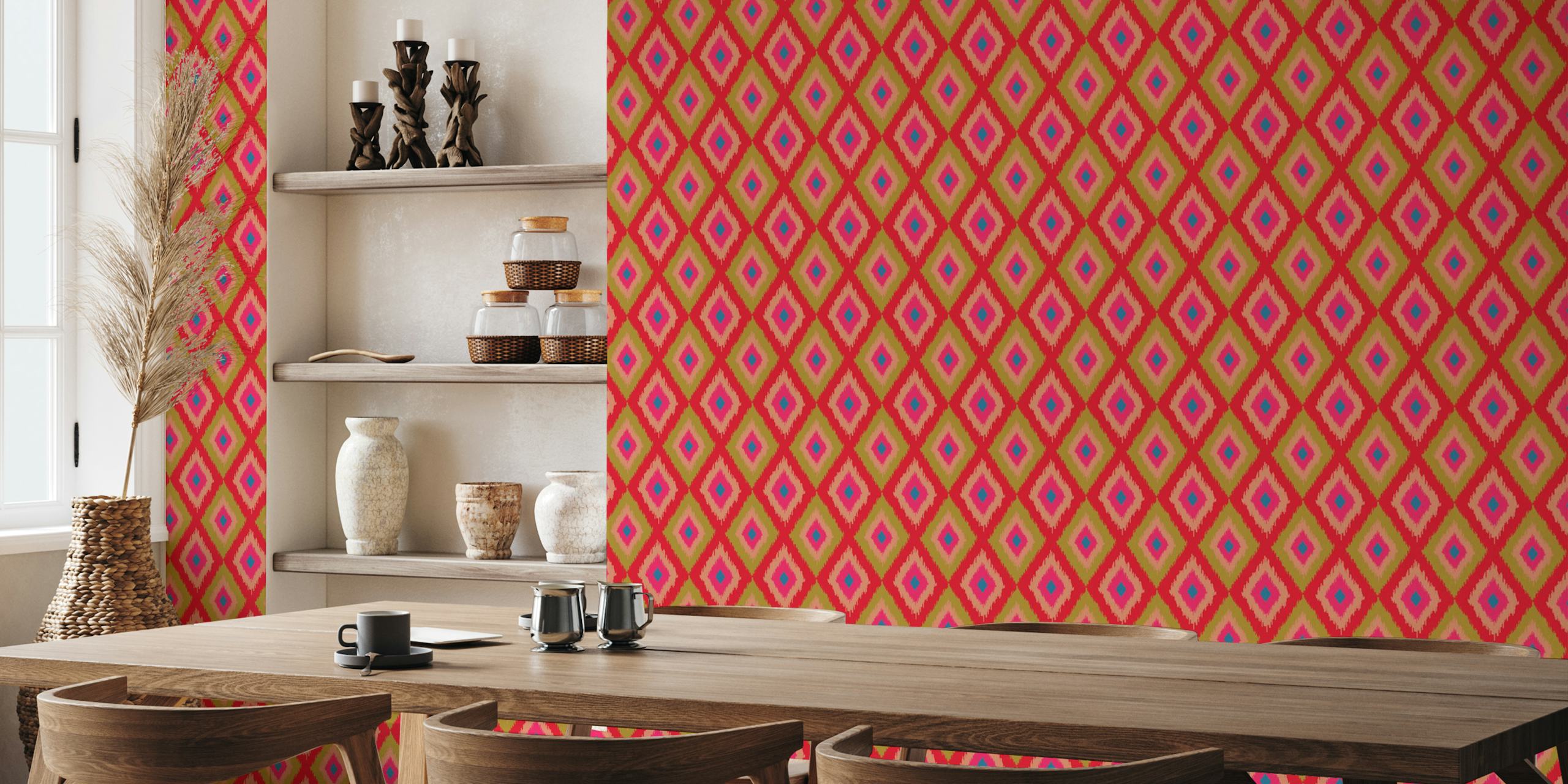 Diamond Ikat wallpaper in a room