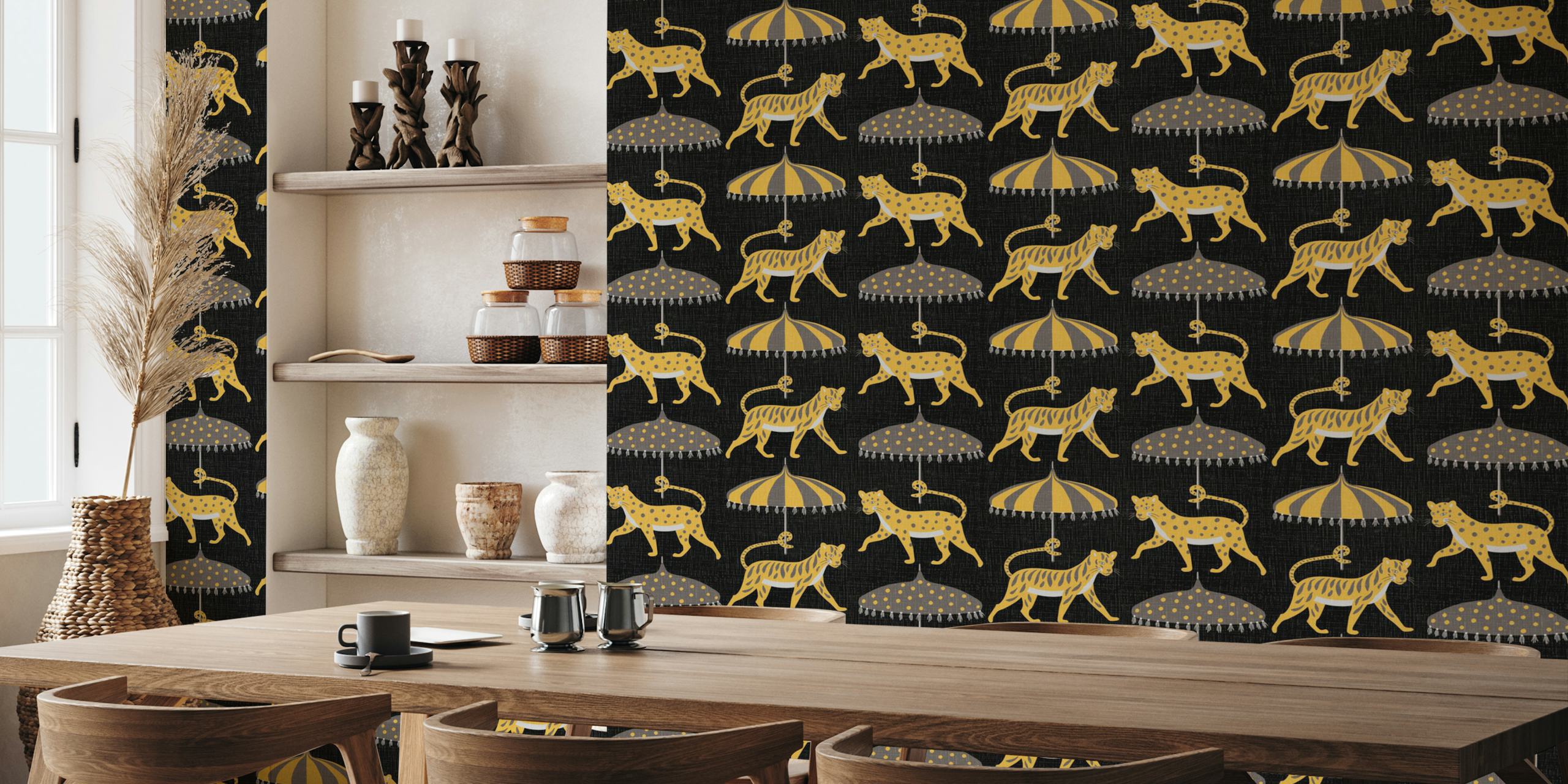 Big cats with parasols tapetdesign