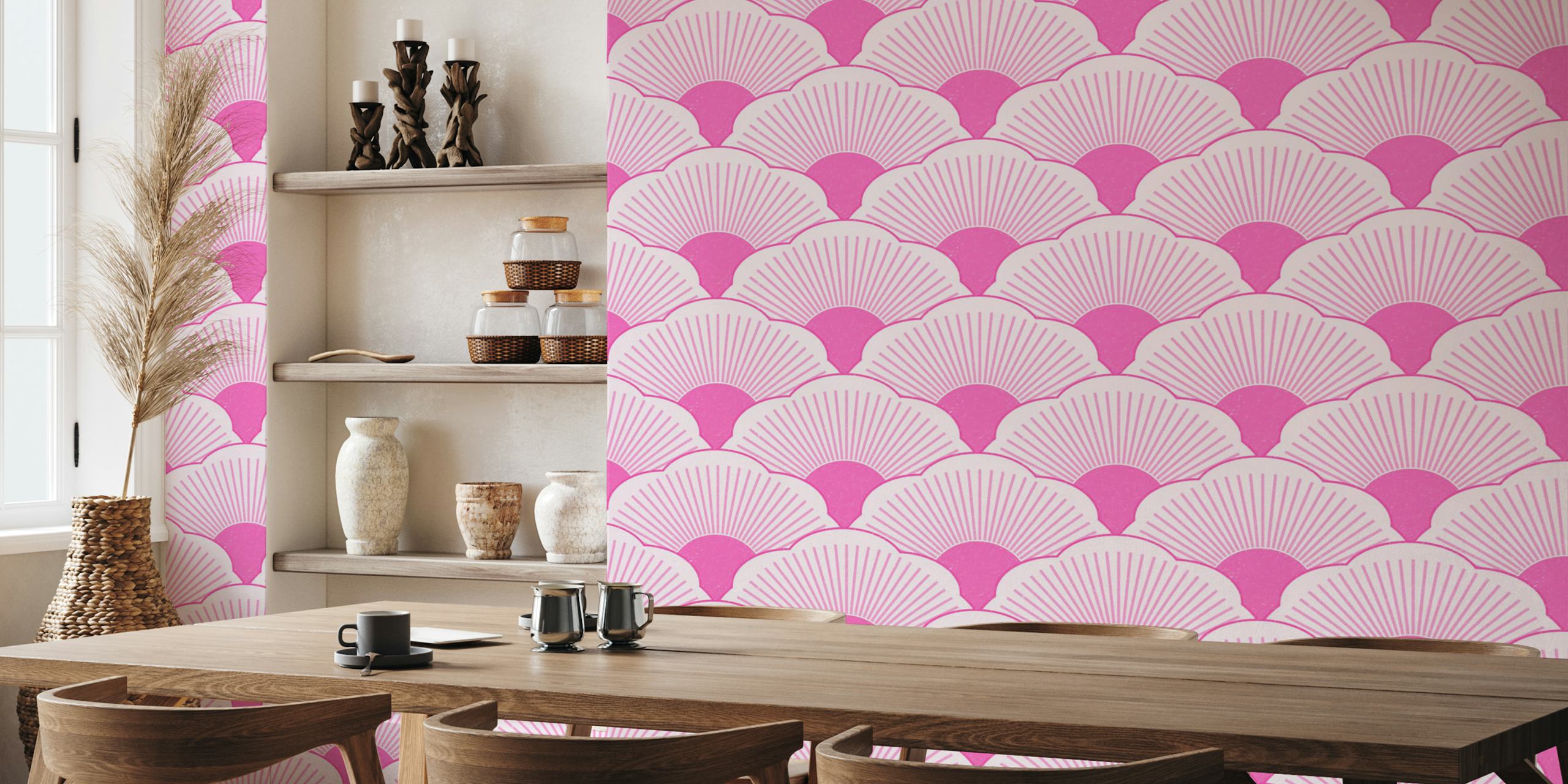 Sunset-tonal pink wall mural with a concrete texture pattern