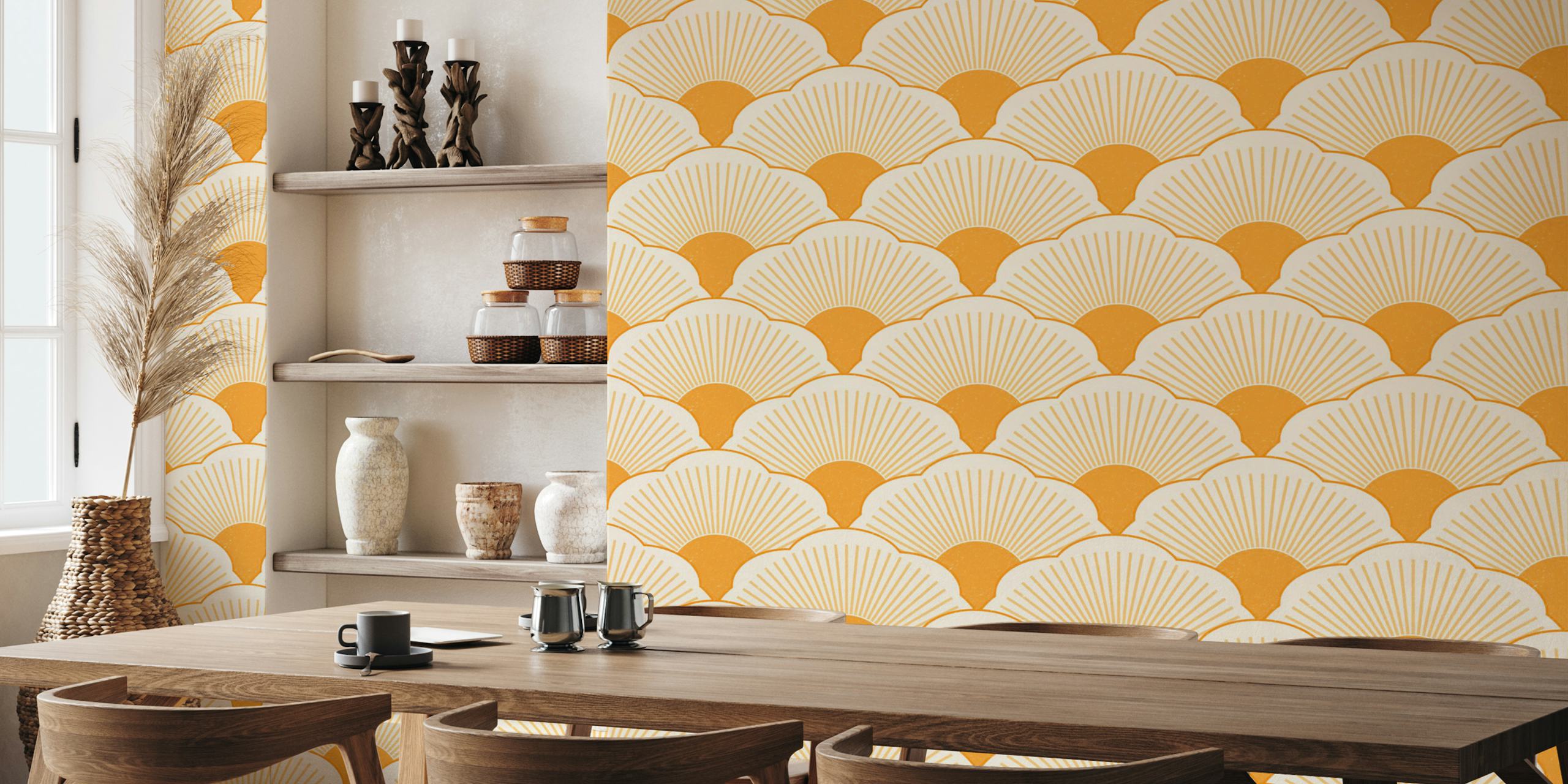 Papier peint orange ton sur ton inspiré du coucher de soleil avec texture en béton