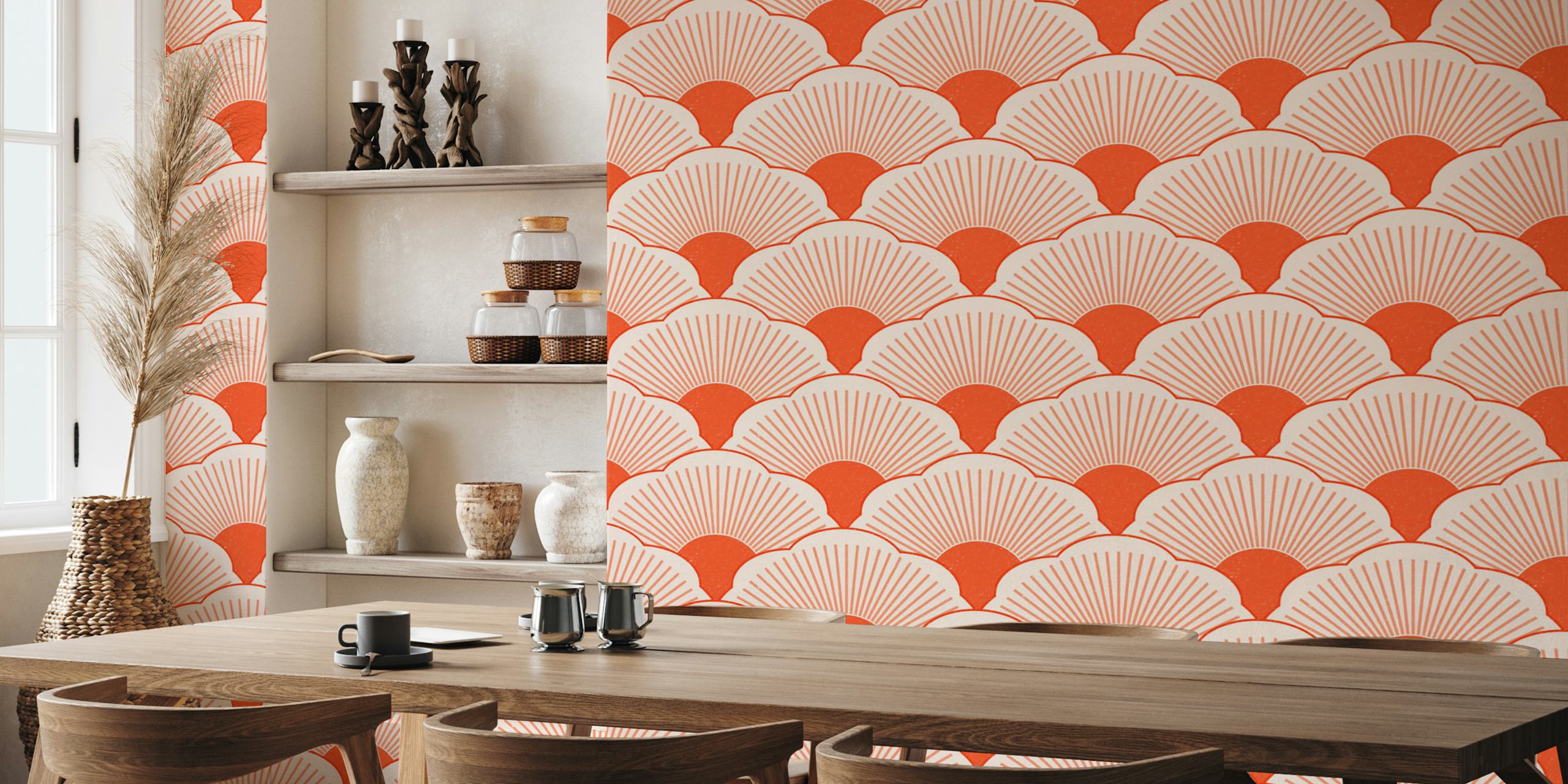 Tonal red sunset wallpaper with abstract pattern design