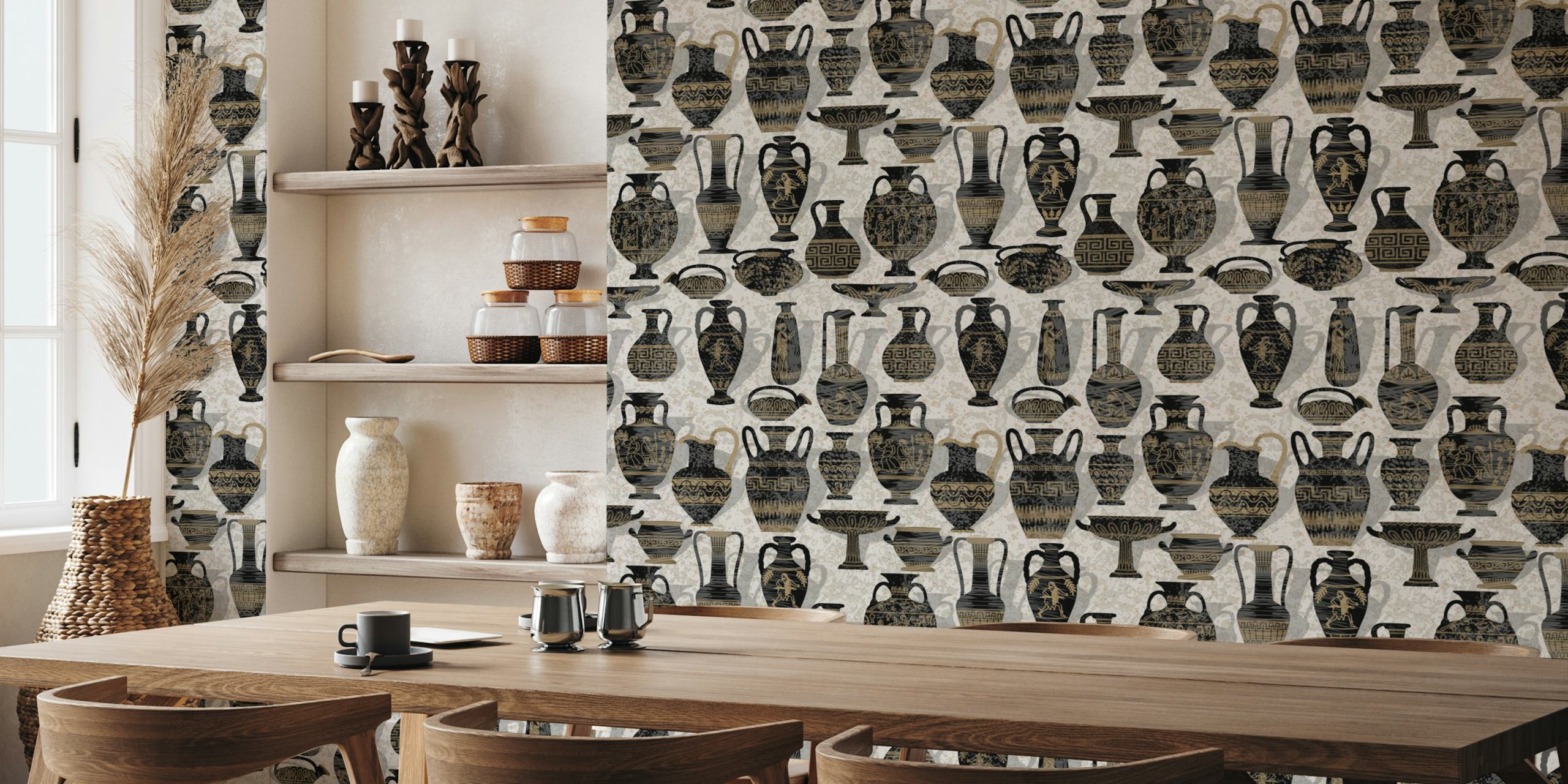 Design de papel de parede Antique pottery em um quarto
