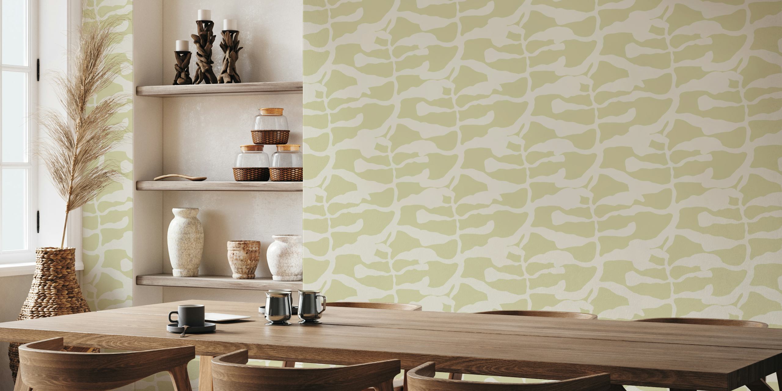 Cream abstract leafy shapes wallpaper in organic style
