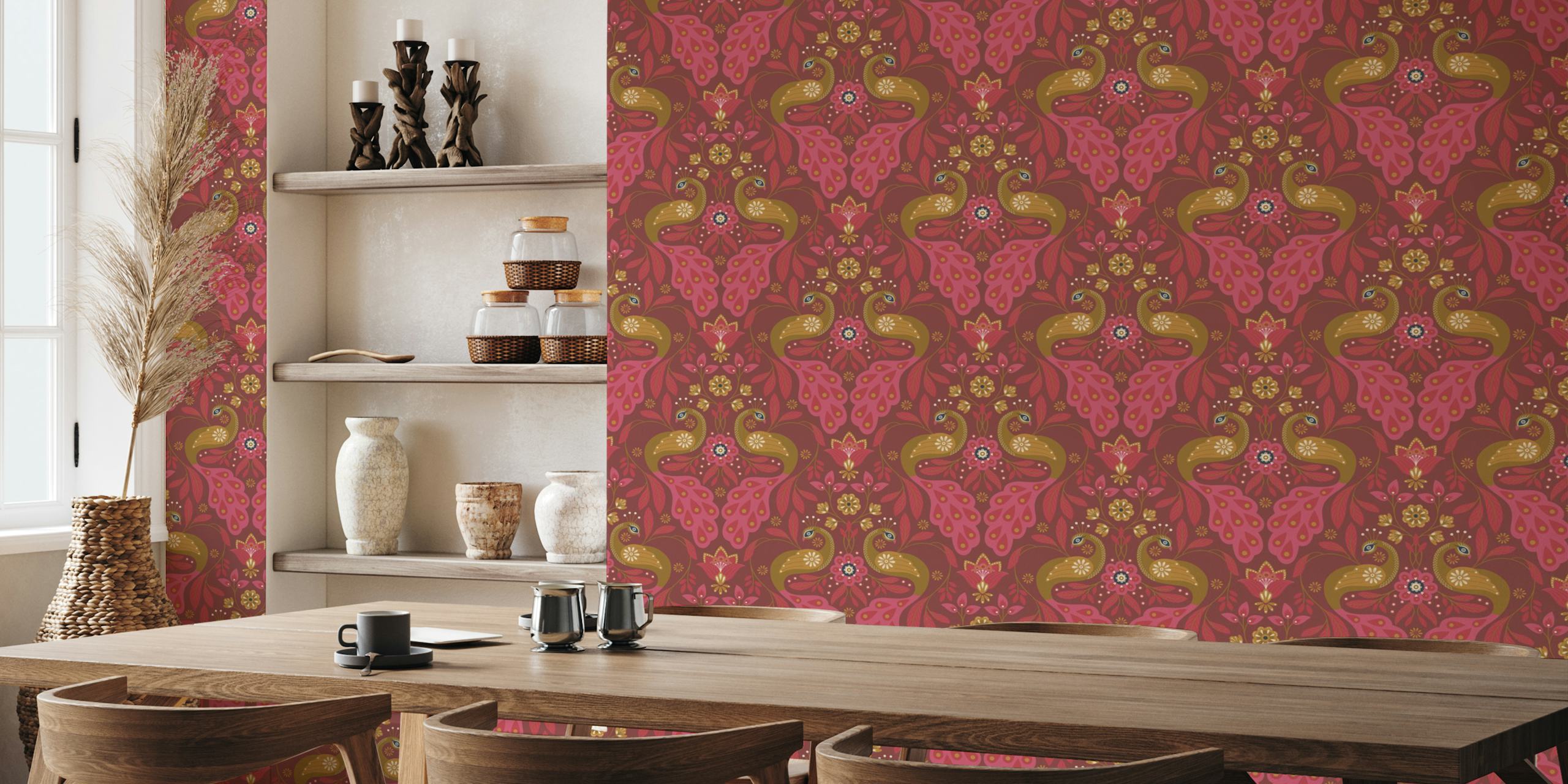 Majestic Peacocks wallpaper design in a room