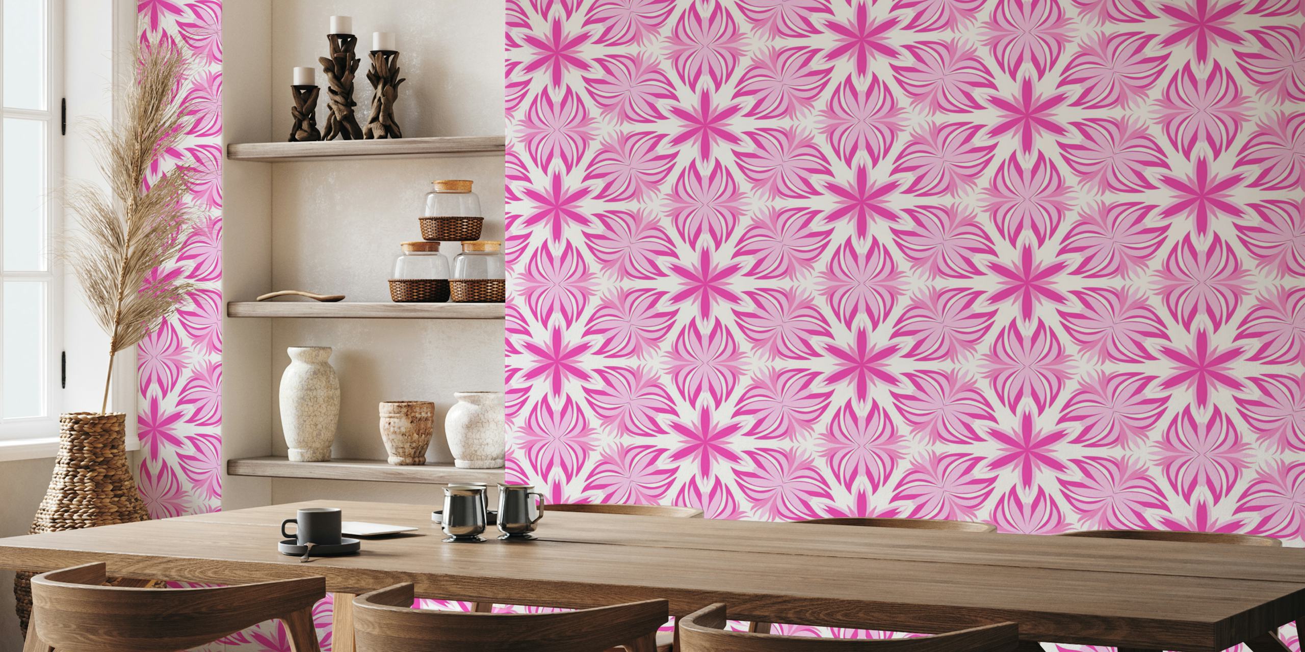 Papel de parede Magenta and pink kaleidoscope em uma sala