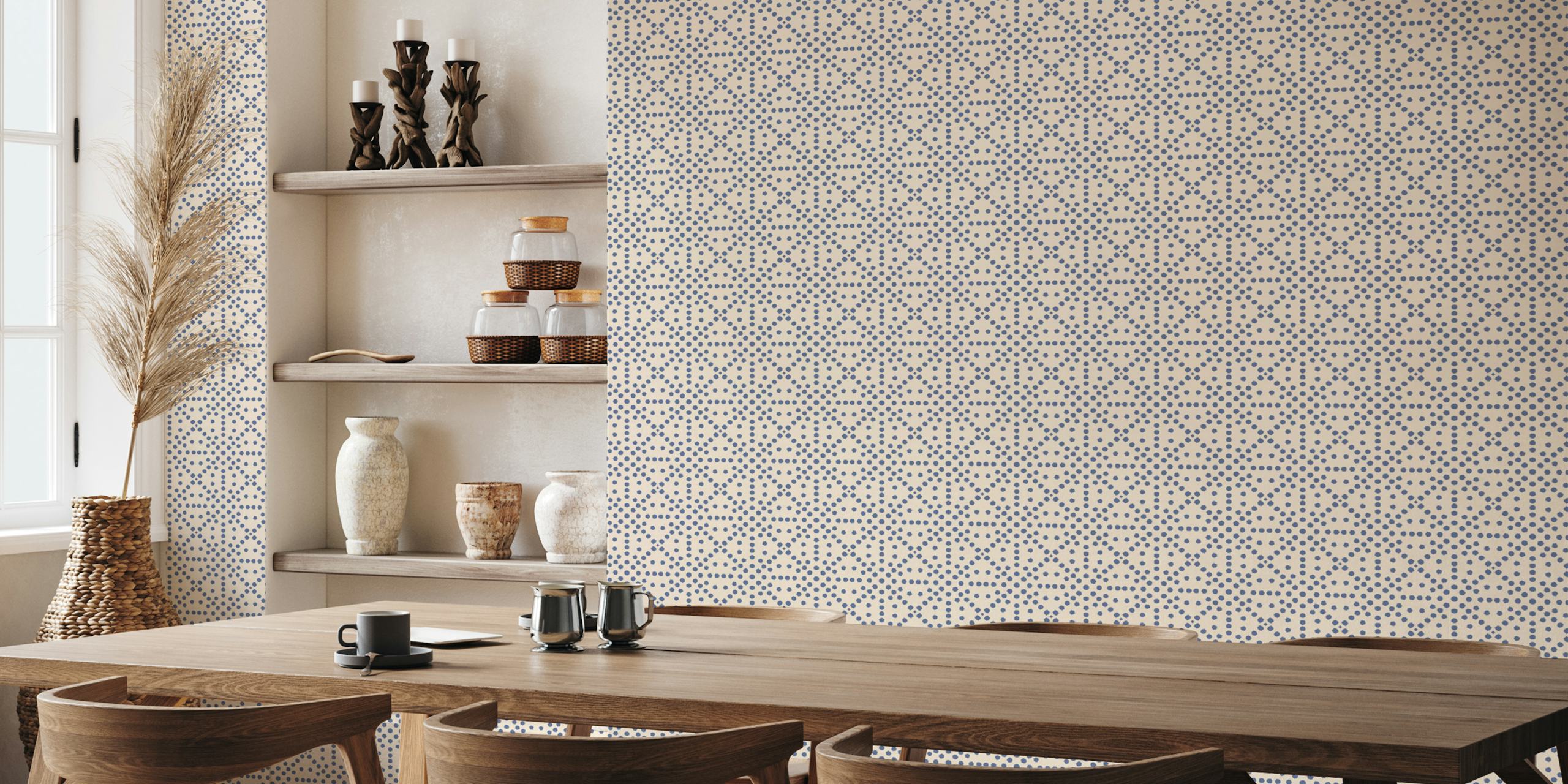 Ταπετσαρία Dots Grid Ocean Nautical Coastal Ivory στο δωμάτιο