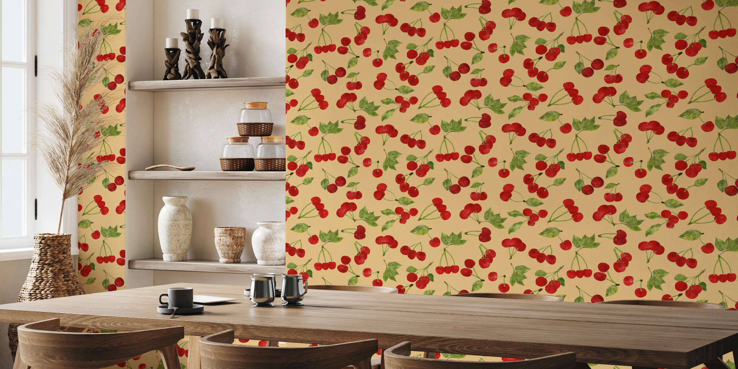 carta da parati Red Watercolor Cherries in una stanza