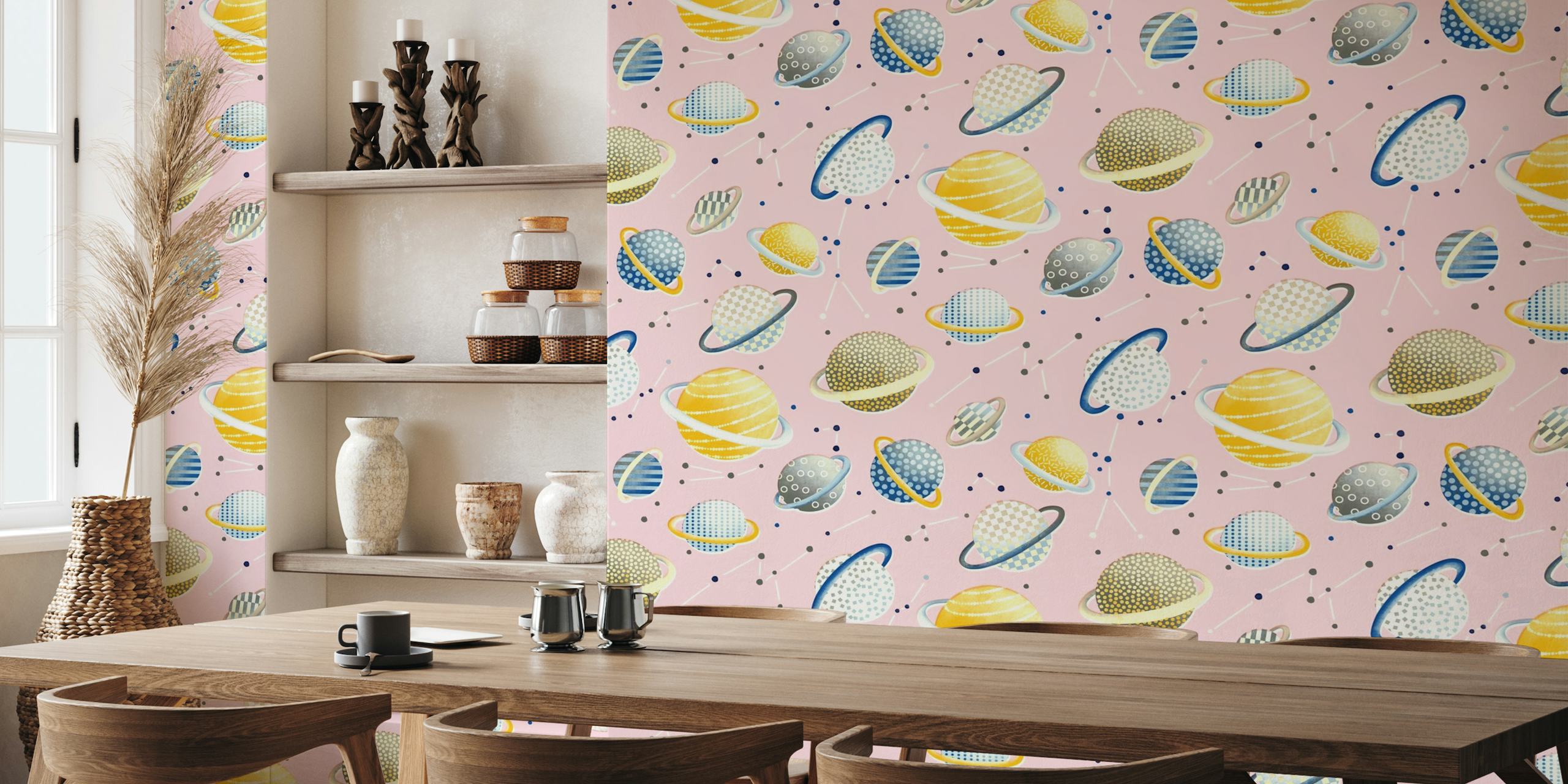Celestial view of planets and constellations papel pintado