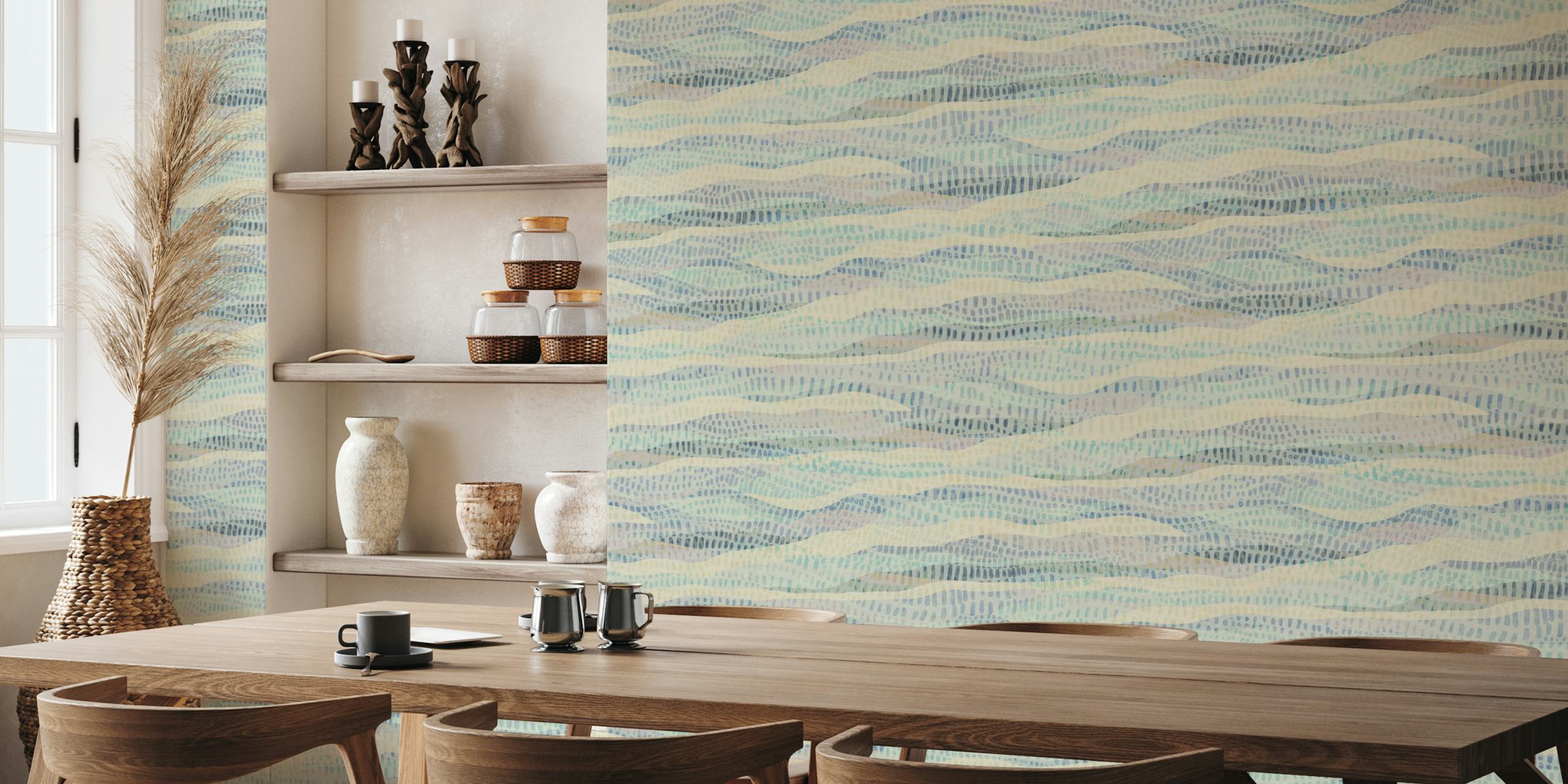 Textured sea blue papel de parede em um quarto