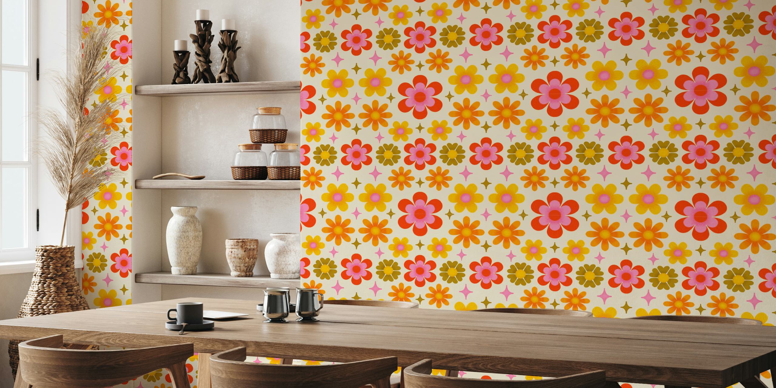 Retro Floral Pattern tapetti huoneessa