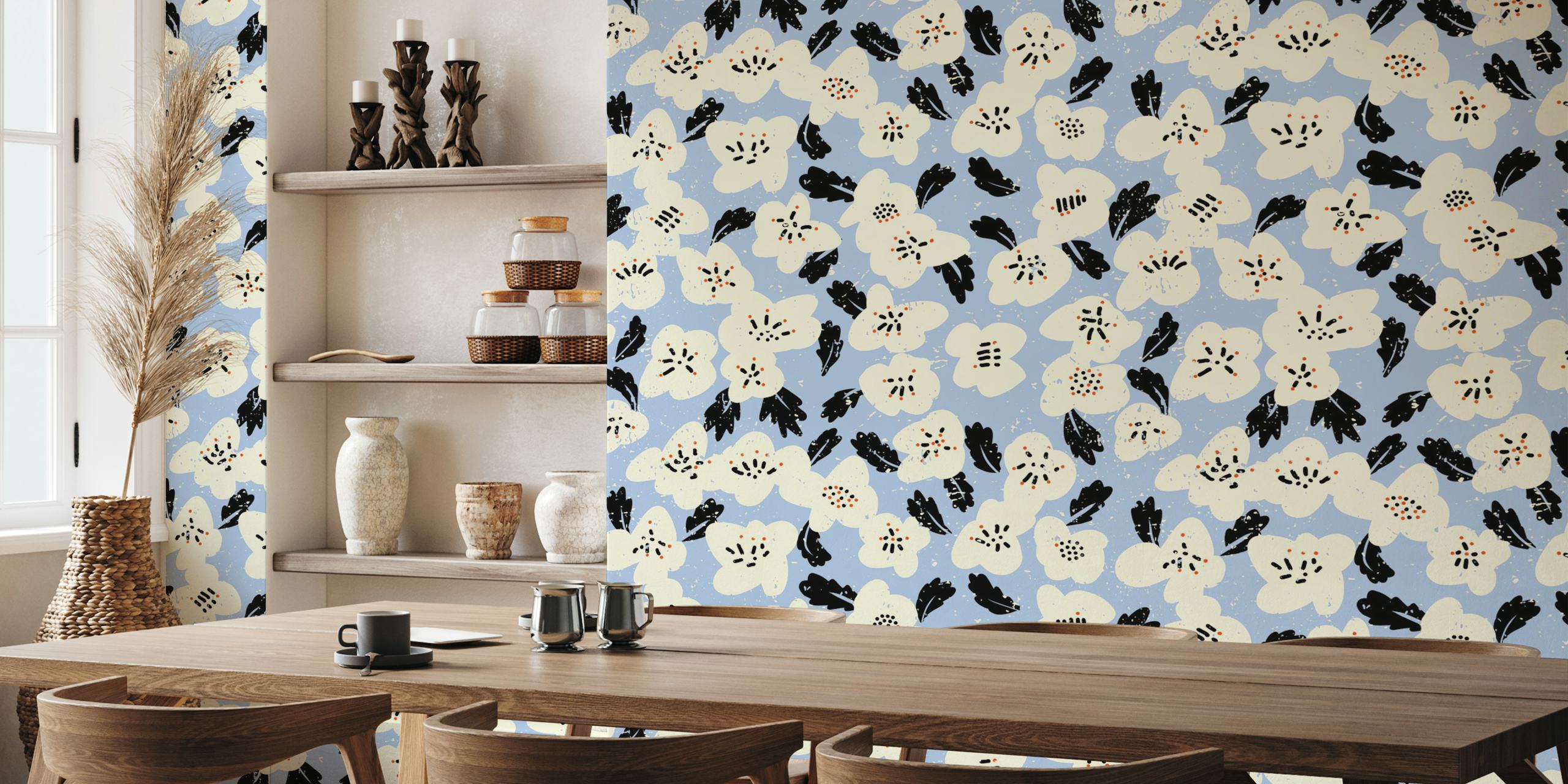 Blomsterpapirdesign på en blå bakgrunn
