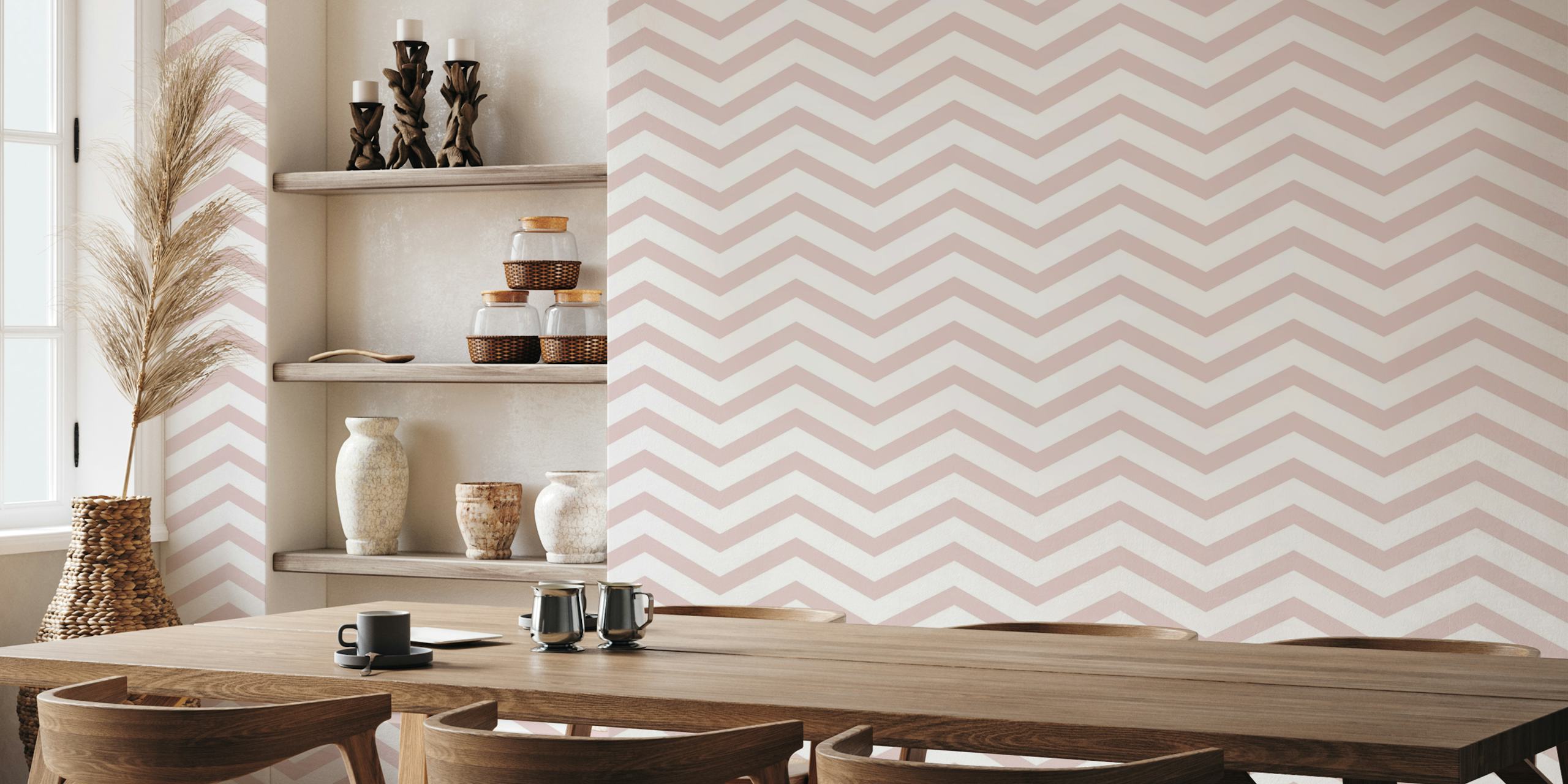 Chevron pastel pink medium wallpaper in a room