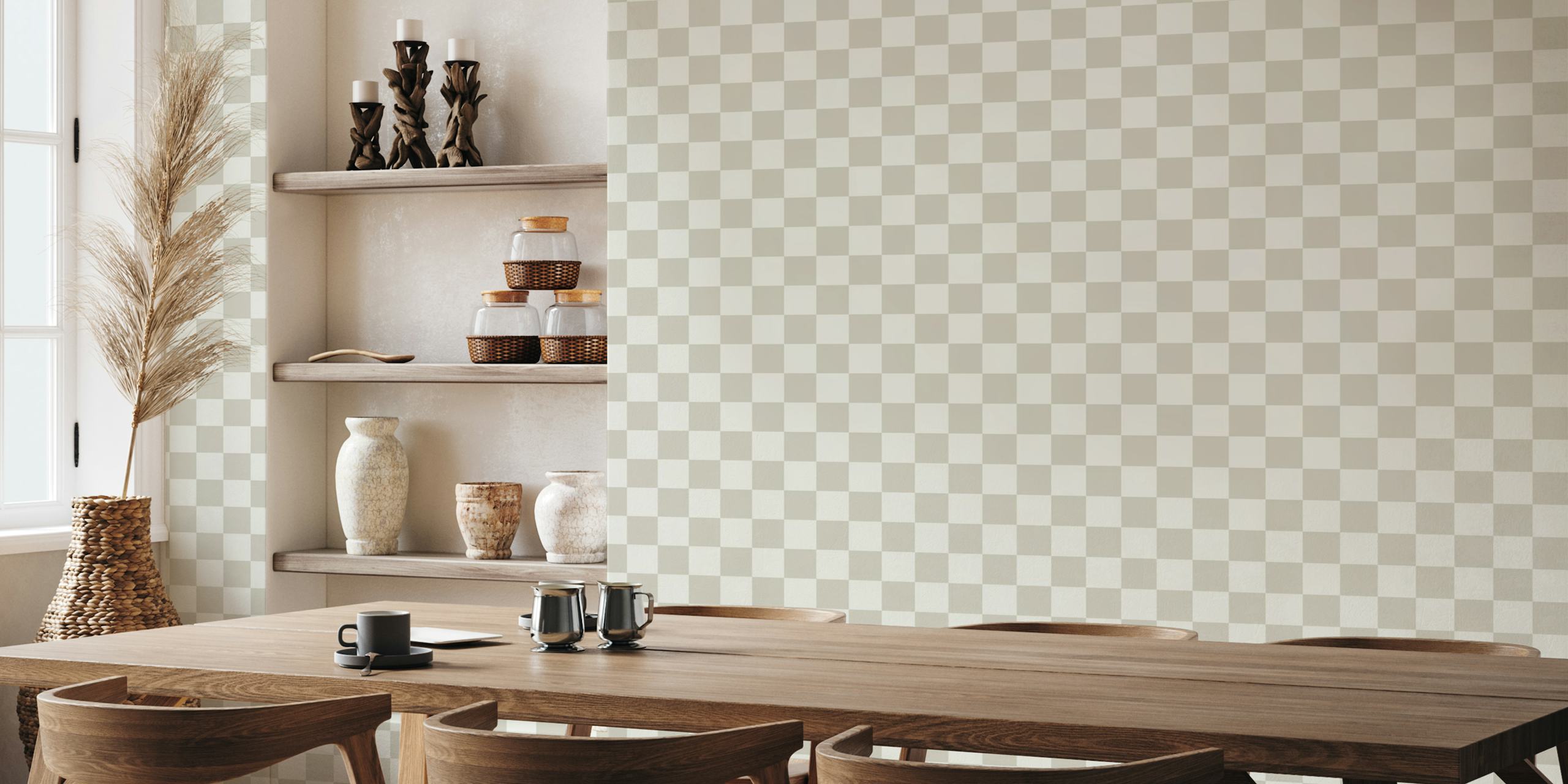 Warm minimalist checkerboard wallpaper in a room