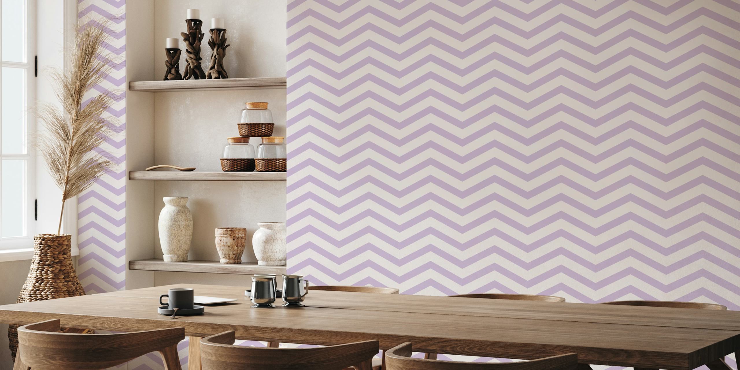 Fotomural Chevron Lilac Medium con estampado en zigzag morado y blanco