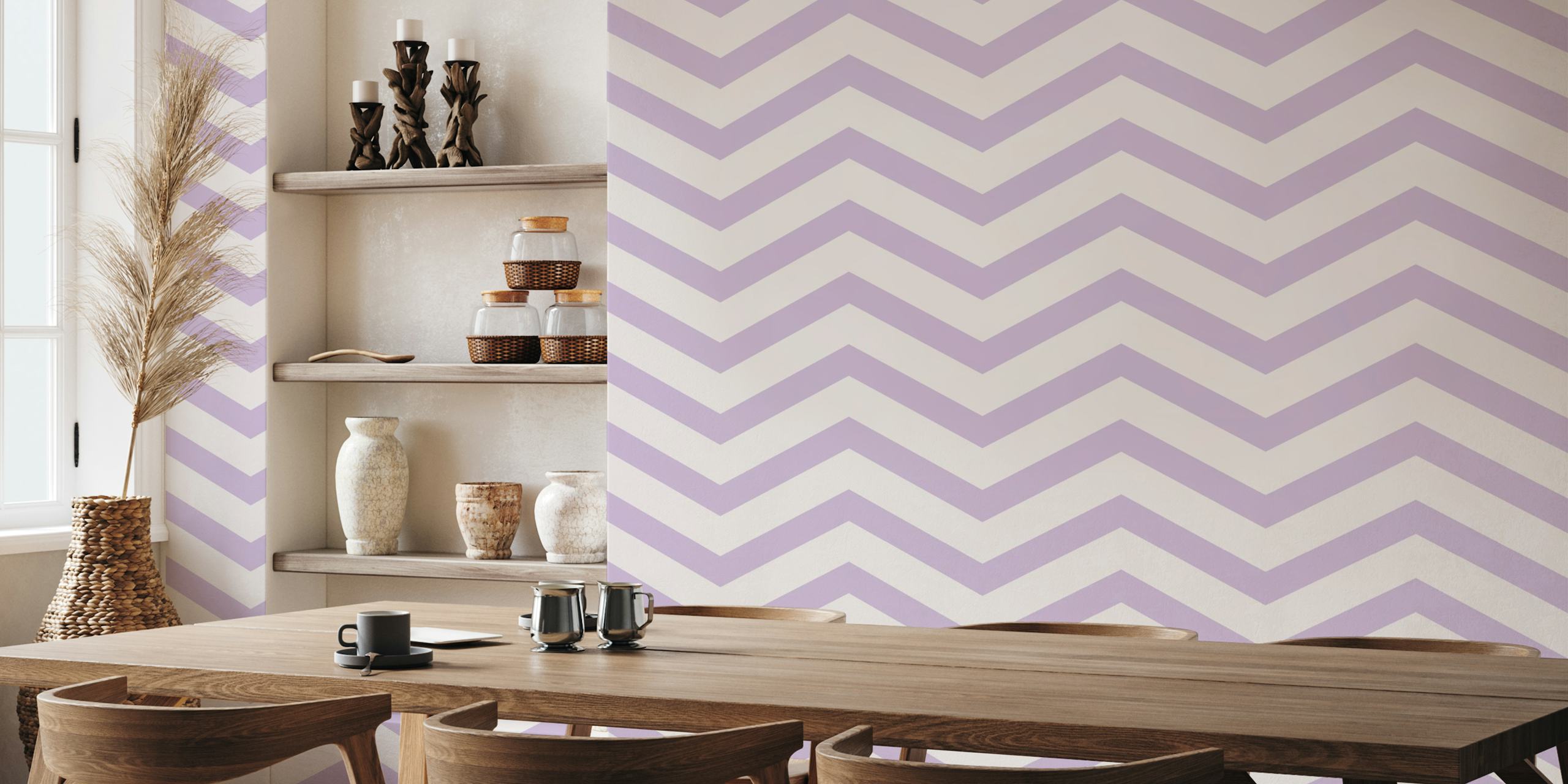 Chevron pattern in lilac and white colors wallpaper