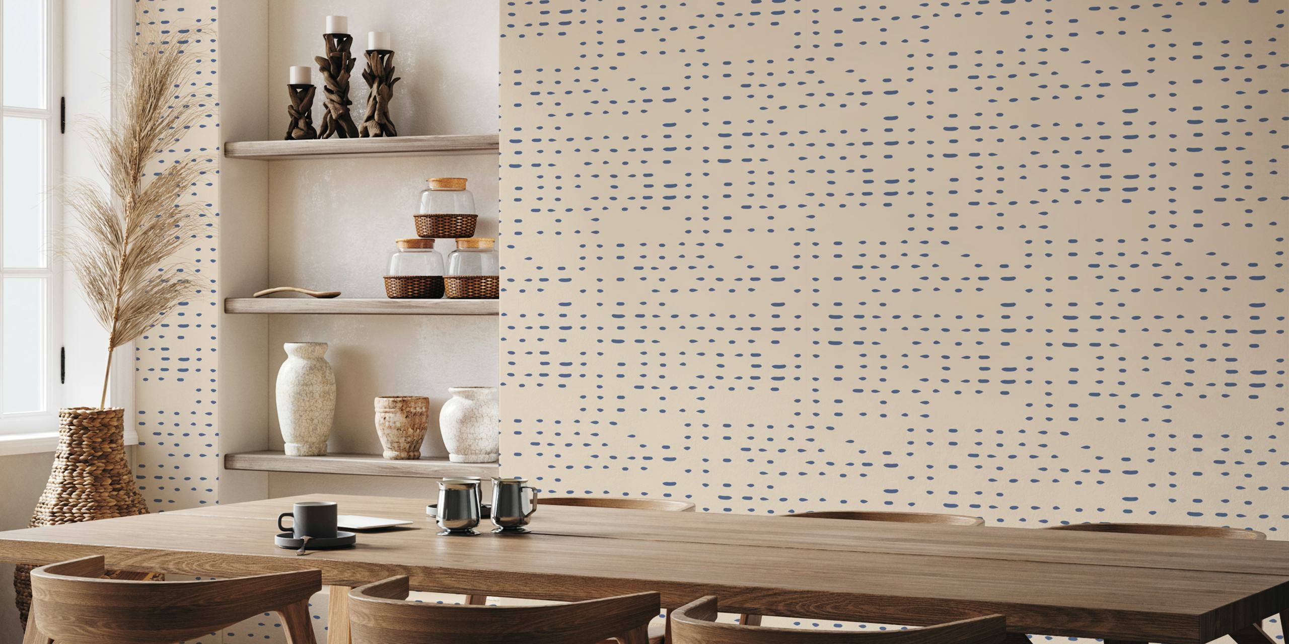 Blue and ivory dashes wallpaper in a room