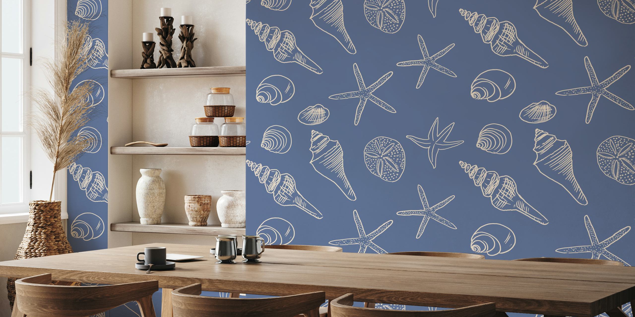 Seahorse Ocean Nautical Coastal Blue wallpaper in room
